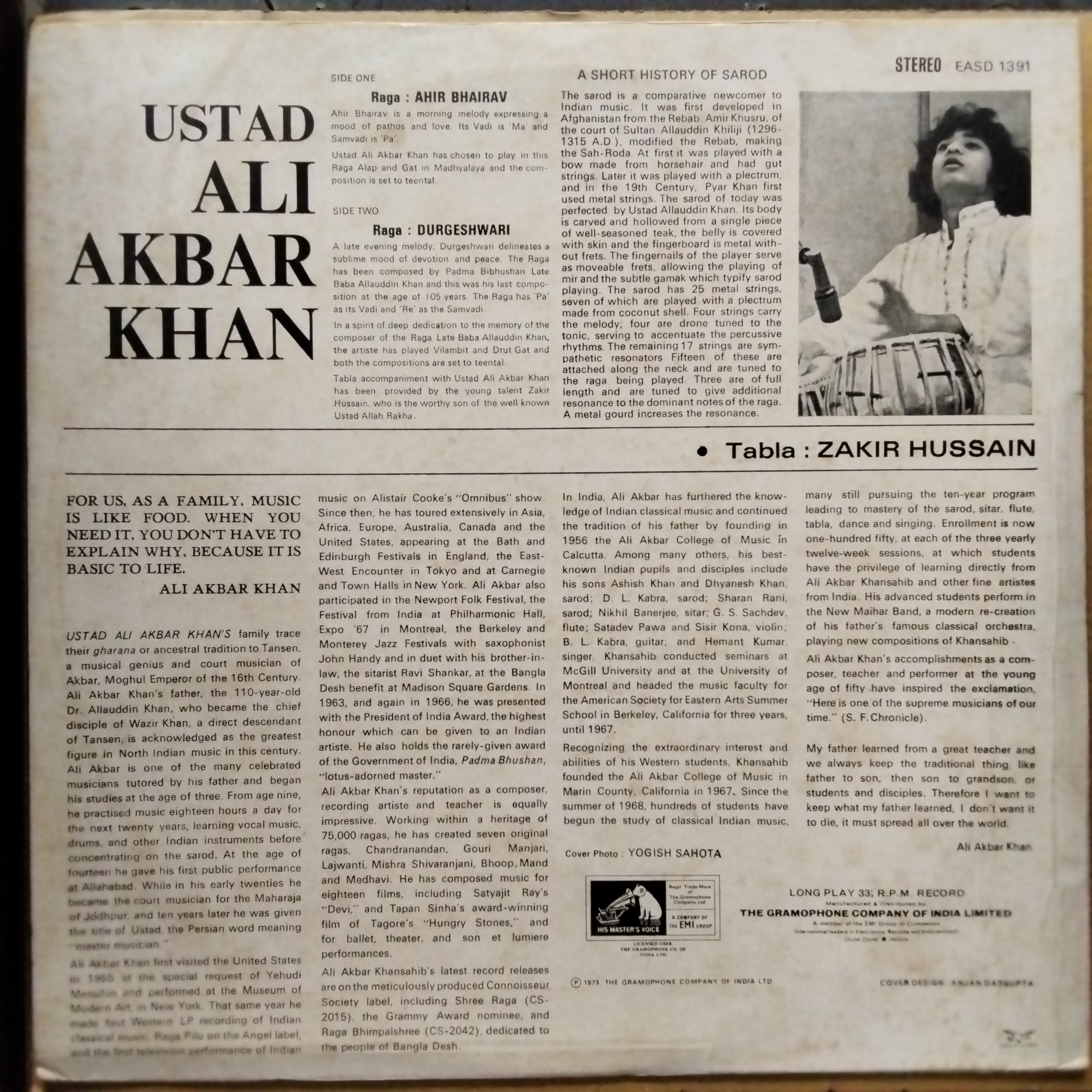 Ustad Ali Akbar Khan*  - Raga: Ahir Bhairav / Raga: Durgeshwari (Vinyl)