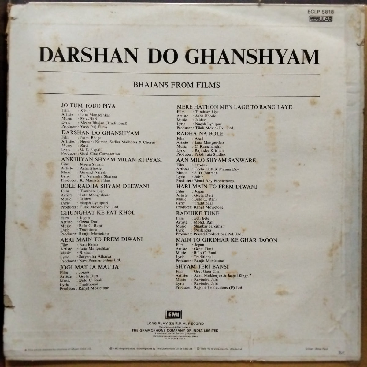 Various - Darshan Do Ghanshyam - Bhajans From Films (Vinyl)