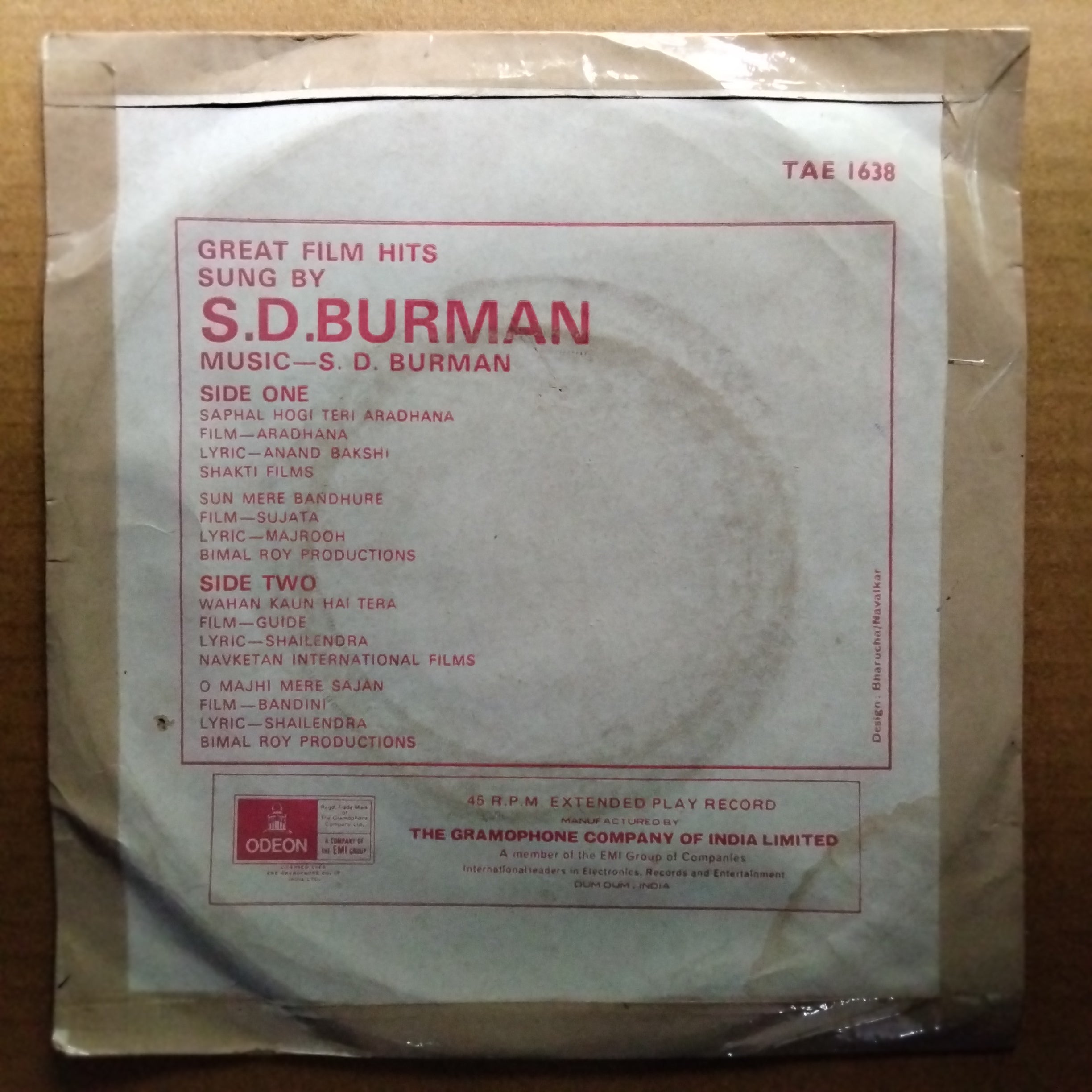 S. D. Burman  - Great Film Hits - Sung By (45-RPM)