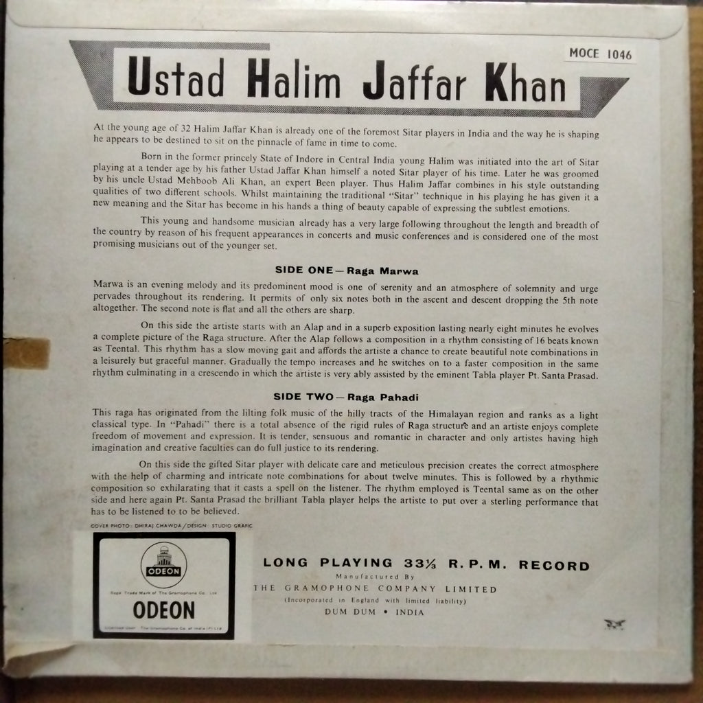 Ustad Halim Jaffar Khan - Raga Marwa / Raga Pahadi (Vinyl)