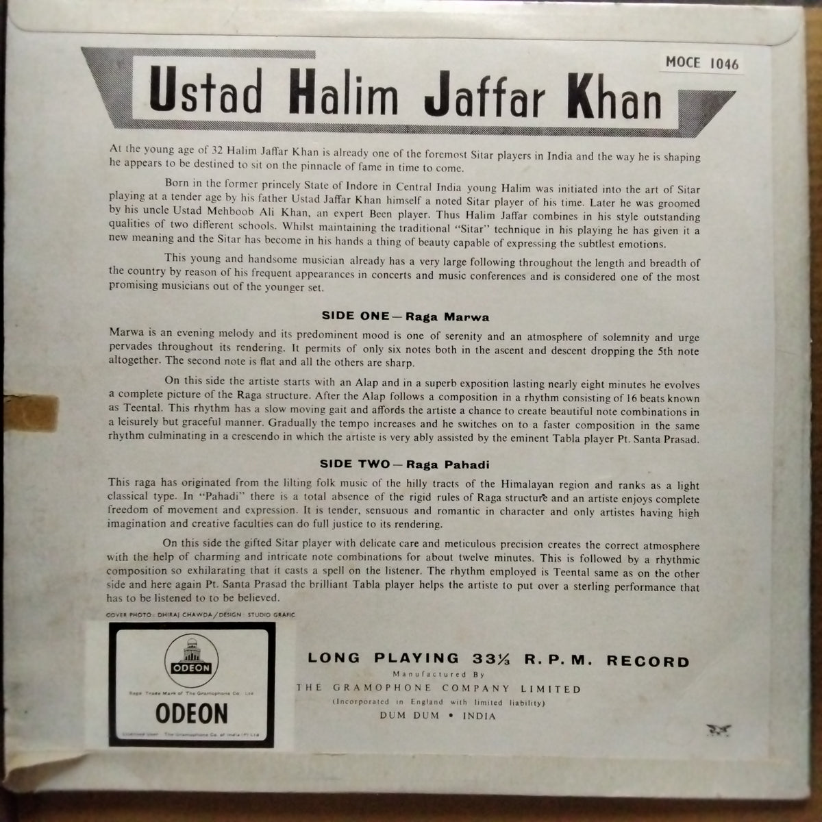 Ustad Halim Jaffar Khan - Raga Marwa / Raga Pahadi (Vinyl)