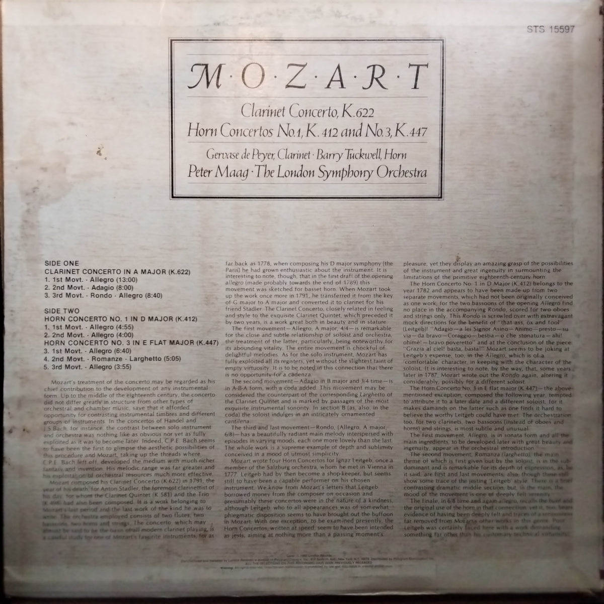 Mozart*, Barry Tuckwell, Gervase De Peyer, Peter Maag, London Symphony Orchestra –  - Clarinet Concerto / Horn Concertos Nos. 1 & 3 (Vinyl)