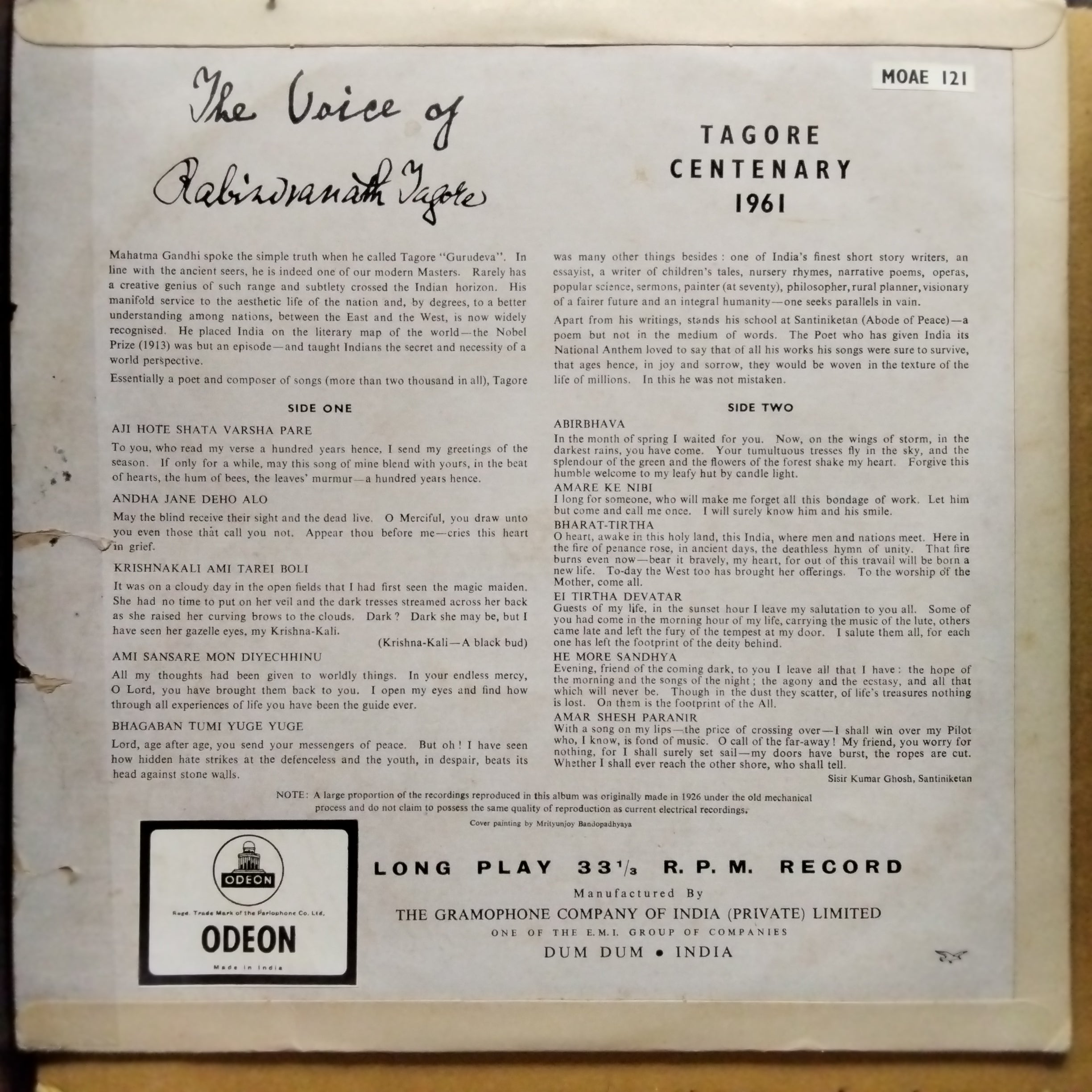 Rabindranath Tagore - The Voice Of Rabindranath Tagore In Songs And Recitations (Vinyl)