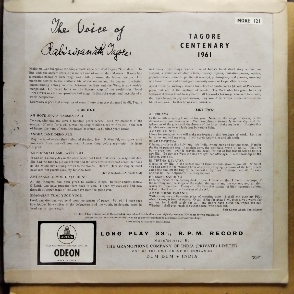 Rabindranath Tagore - The Voice Of Rabindranath Tagore In Songs And Recitations (Vinyl)