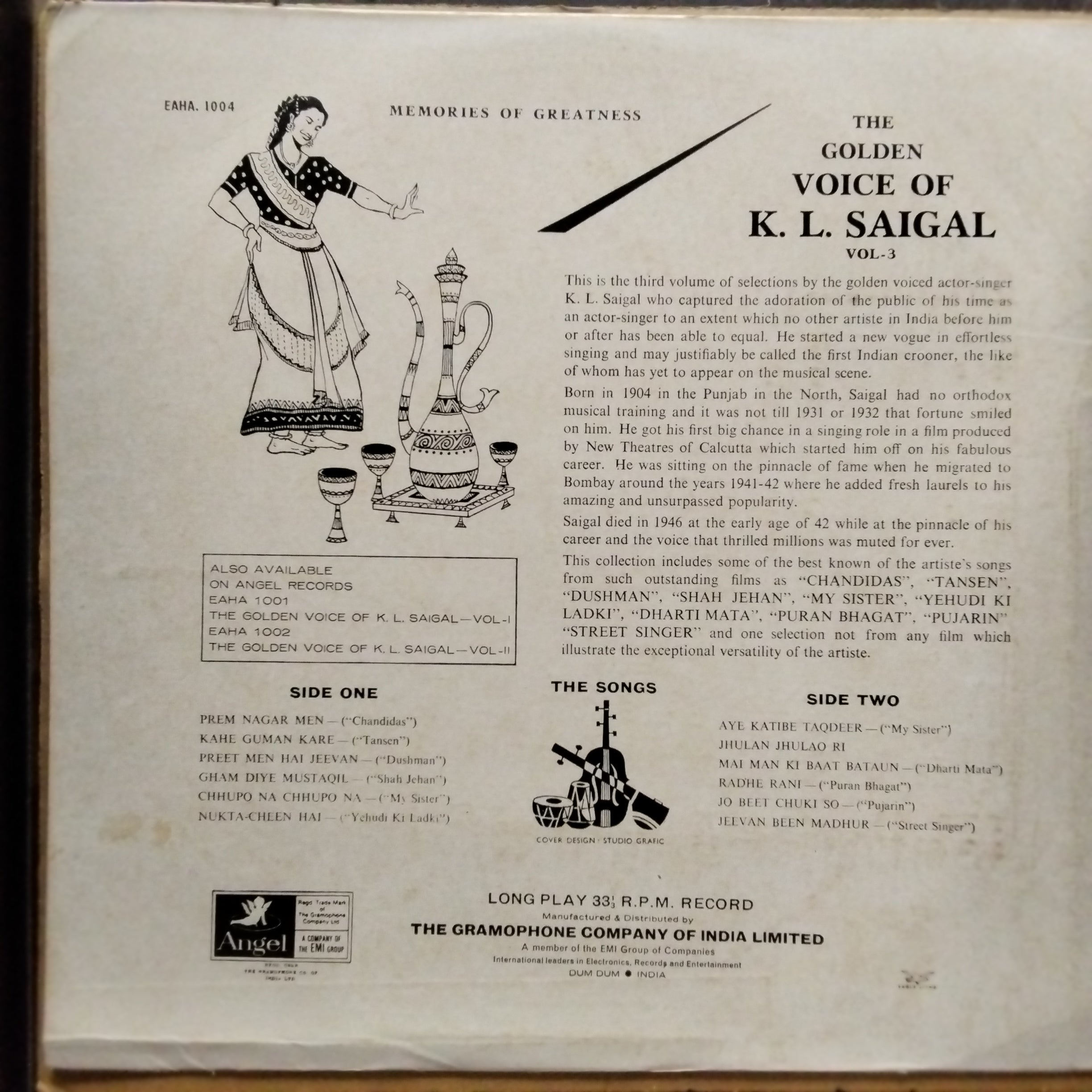 K. L. Saigal  - Memories Of Greatness Volume Three (The Golden Voice Of K. L. Saigal (Vinyl)