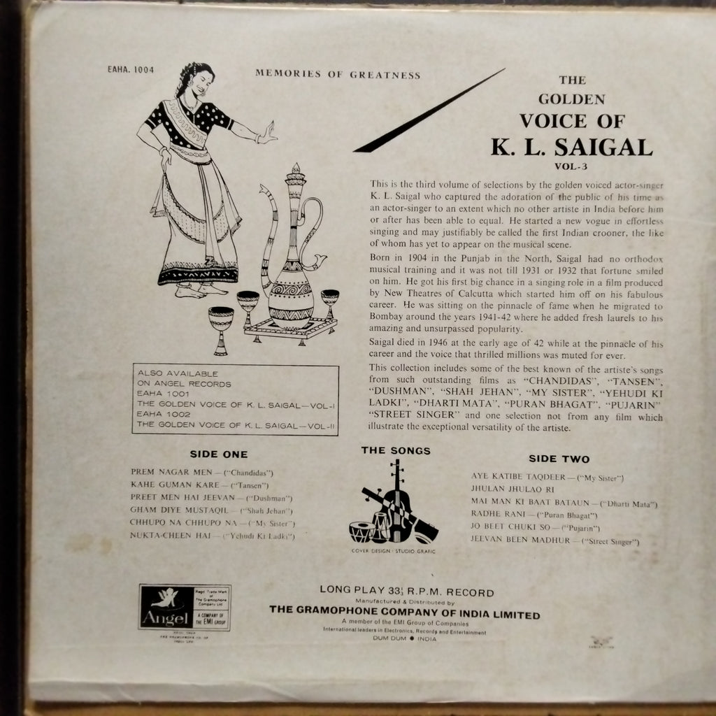 K. L. Saigal  - Memories Of Greatness Volume Three (The Golden Voice Of K. L. Saigal (Vinyl)