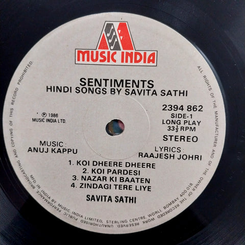 Anuj Kappu - Sentiments Hindi Song By Savita Sathi (Vinyl)