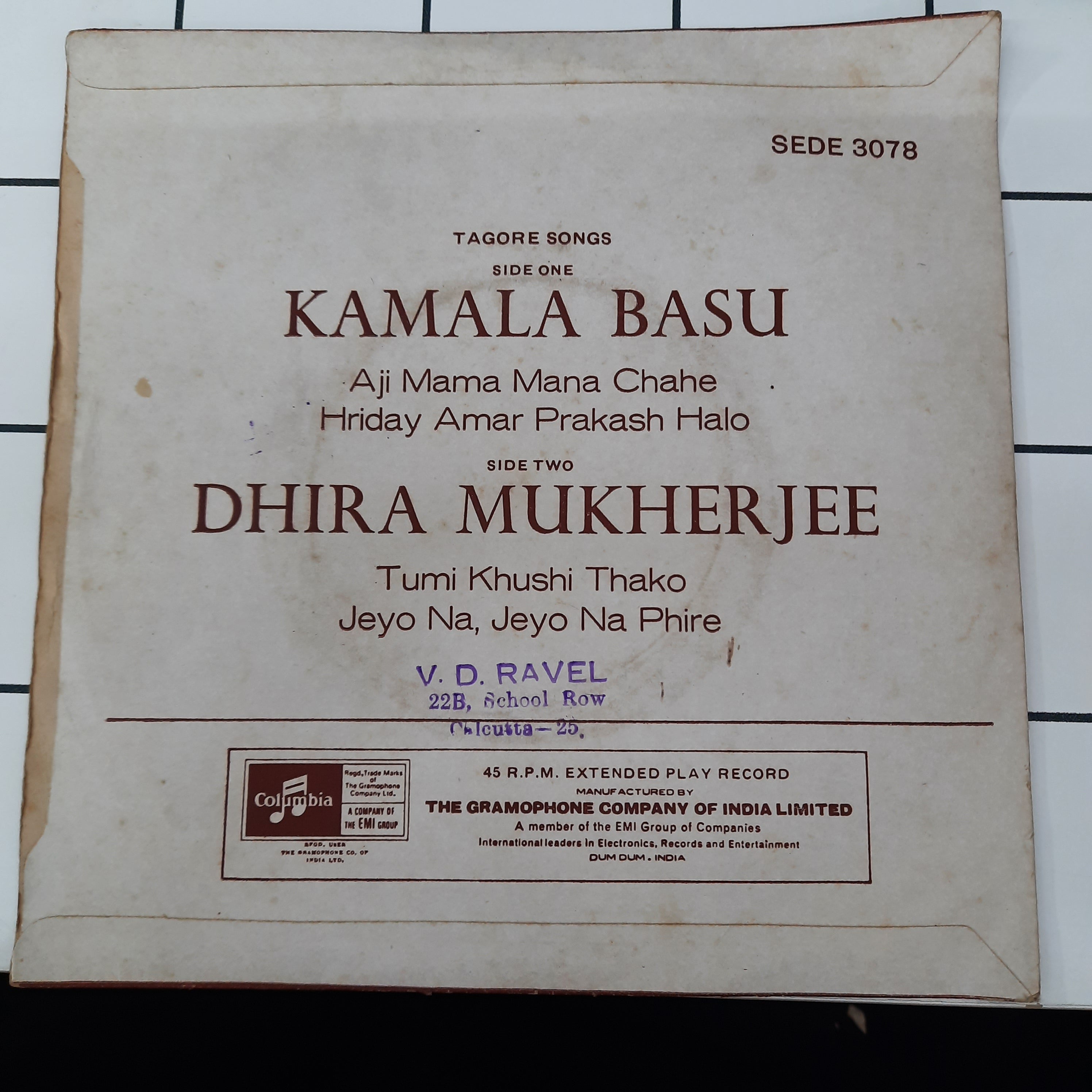 Kamala Basu, Dhira Mukherjee - Song of Rabindranath (45-RPM)