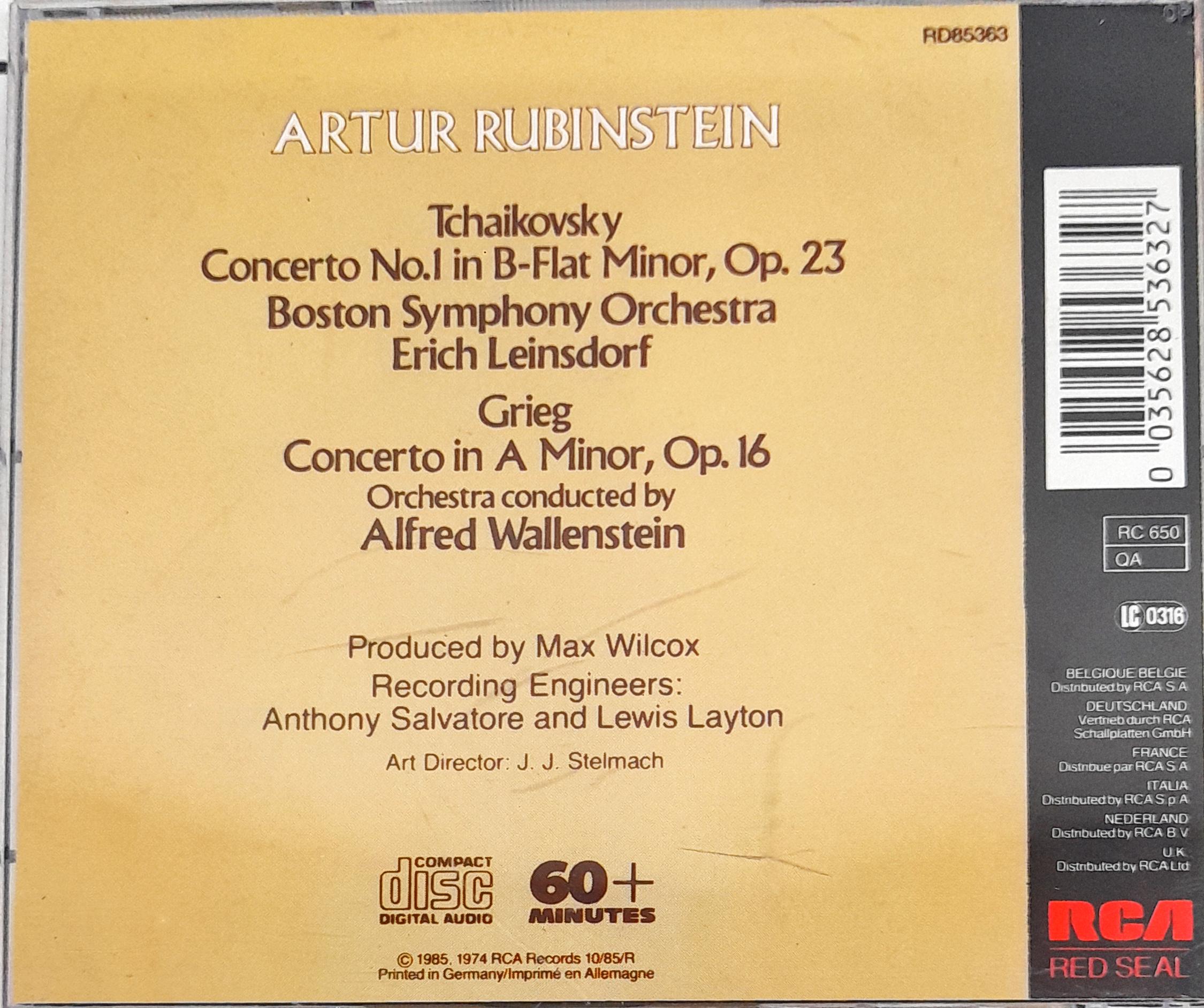 Pyotr Ilyich Tchaikovsky · Edvard Grieg · Arthur Rubinstein · Boston Symphony Orchestra · Erich Leinsdorf · Alfred Wallenstein - Concerto No. 1 In B-Flat Minor / Concerto in A Minor (CD)