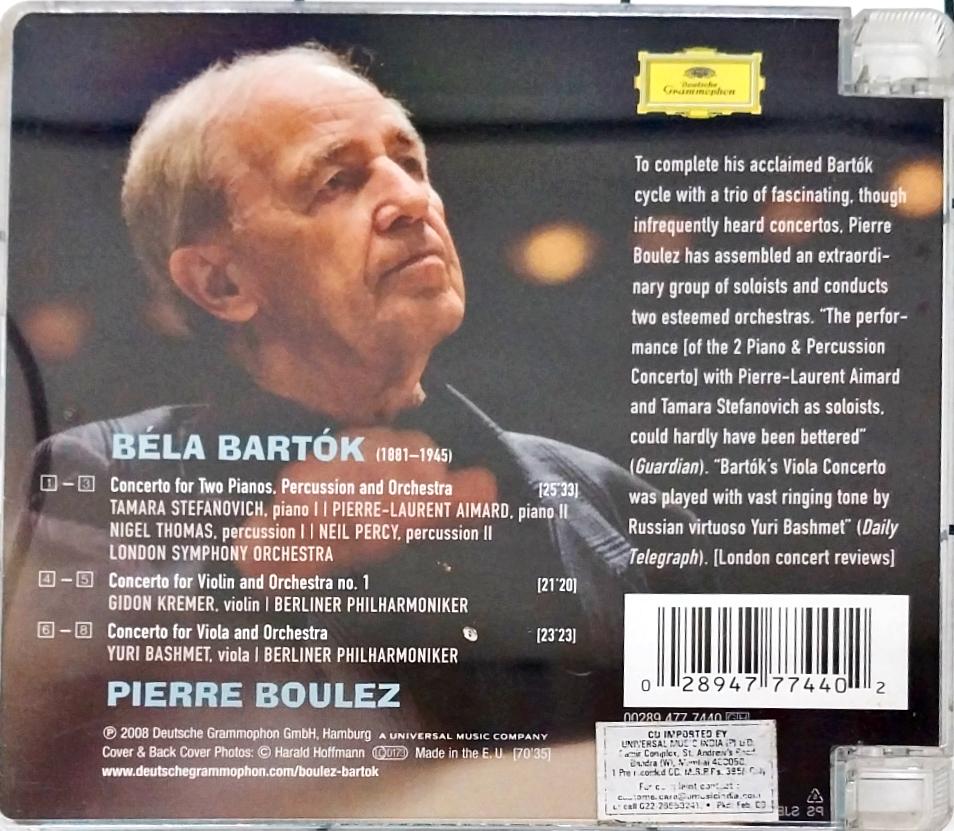 Béla Bartók, Pierre-Laurent Aimard, Tamara Stefanovich, Gidon Kremer, Yuri Bashmet, London Symphony Orchestra, Berliner Philharmoniker, Pierre Boulez - Concertos (CD)