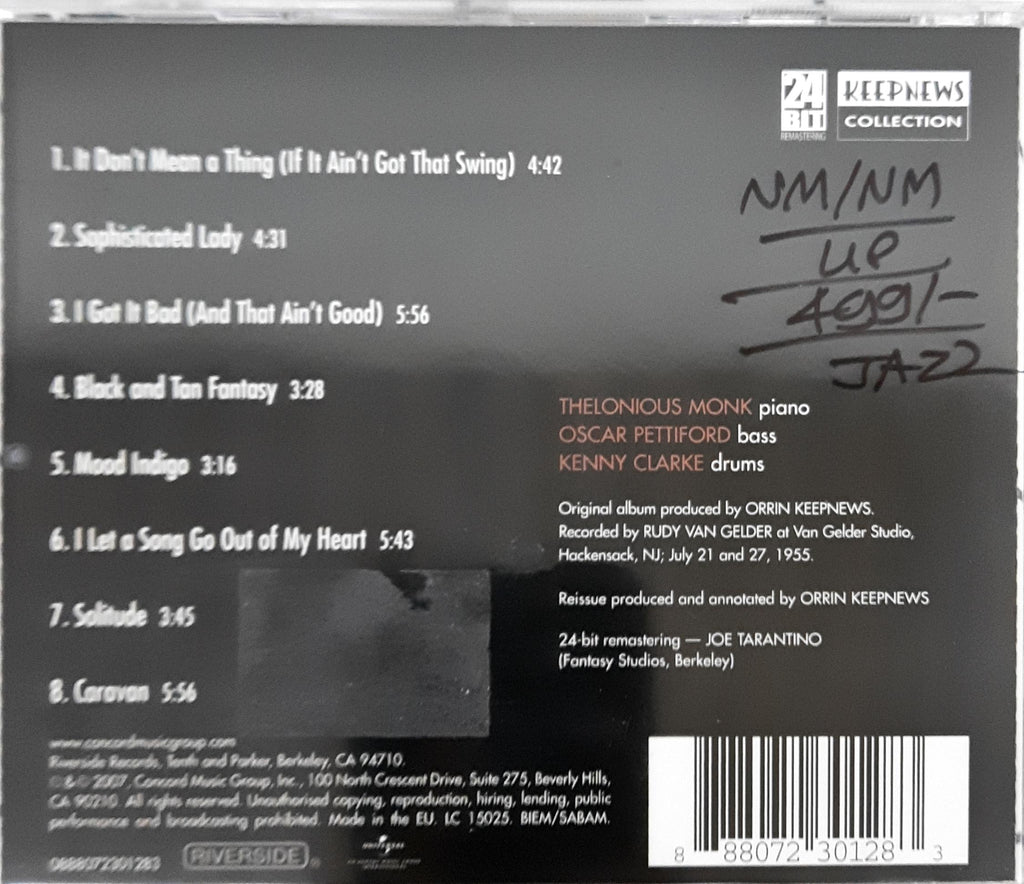 Thelonious Monk - Thelonious Monk Plays Duke Ellington (CD)
