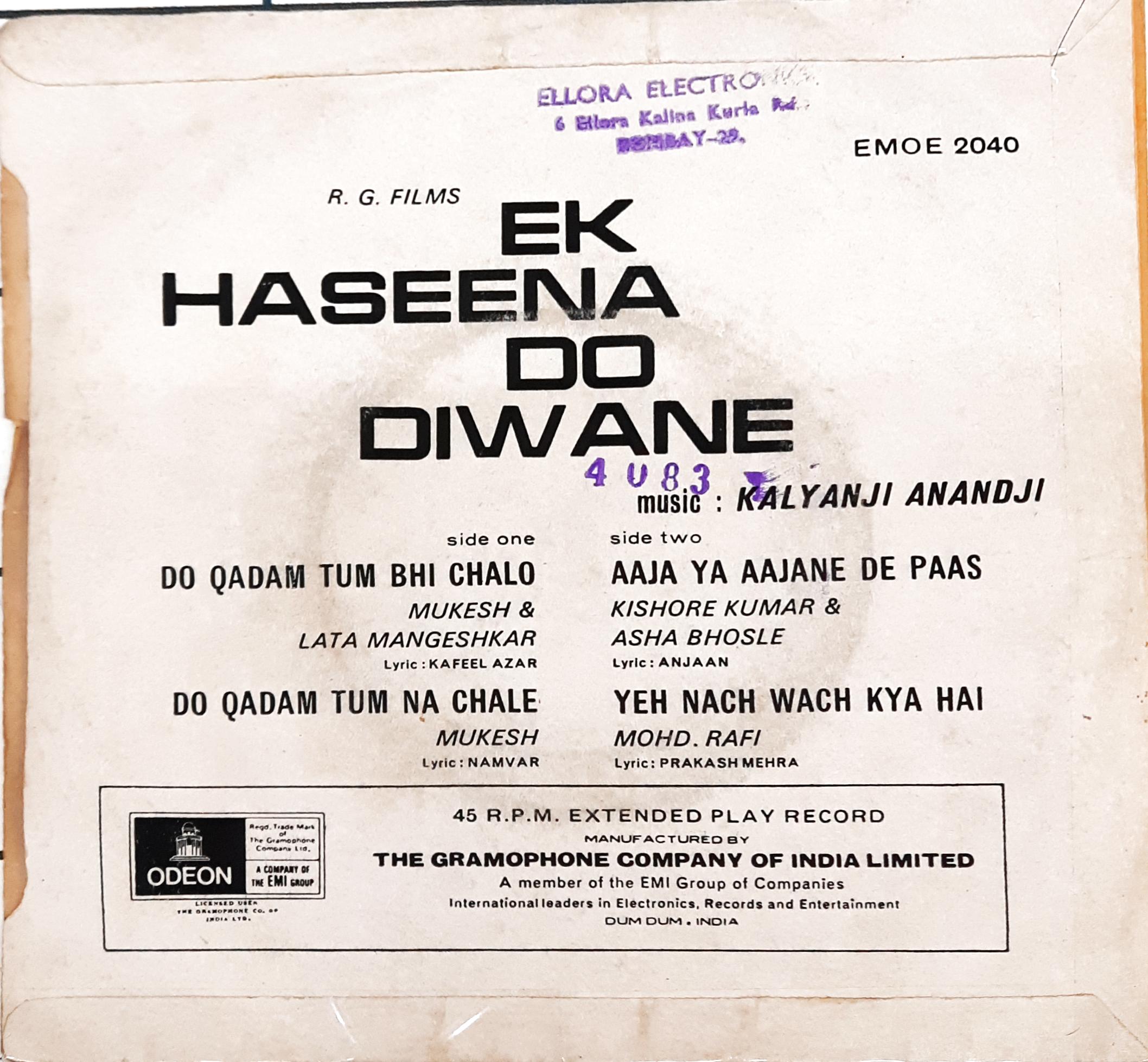 Kalyanji Anandji - Ek Haseena Do Diwane (45-RPM)