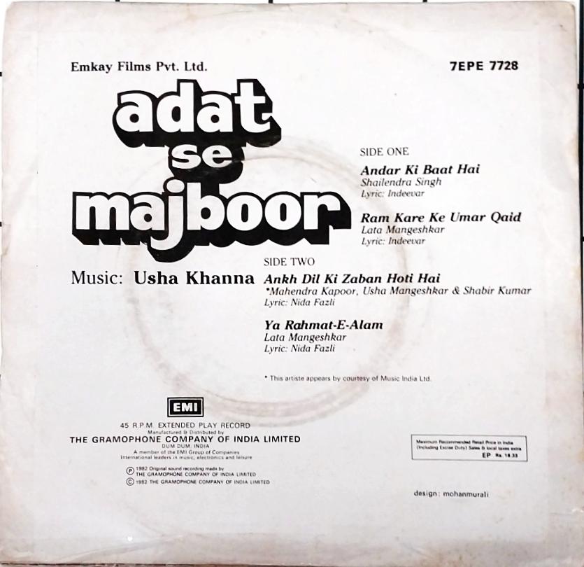 Usha Khanna  - Adat Se Majboor (45-RPM)