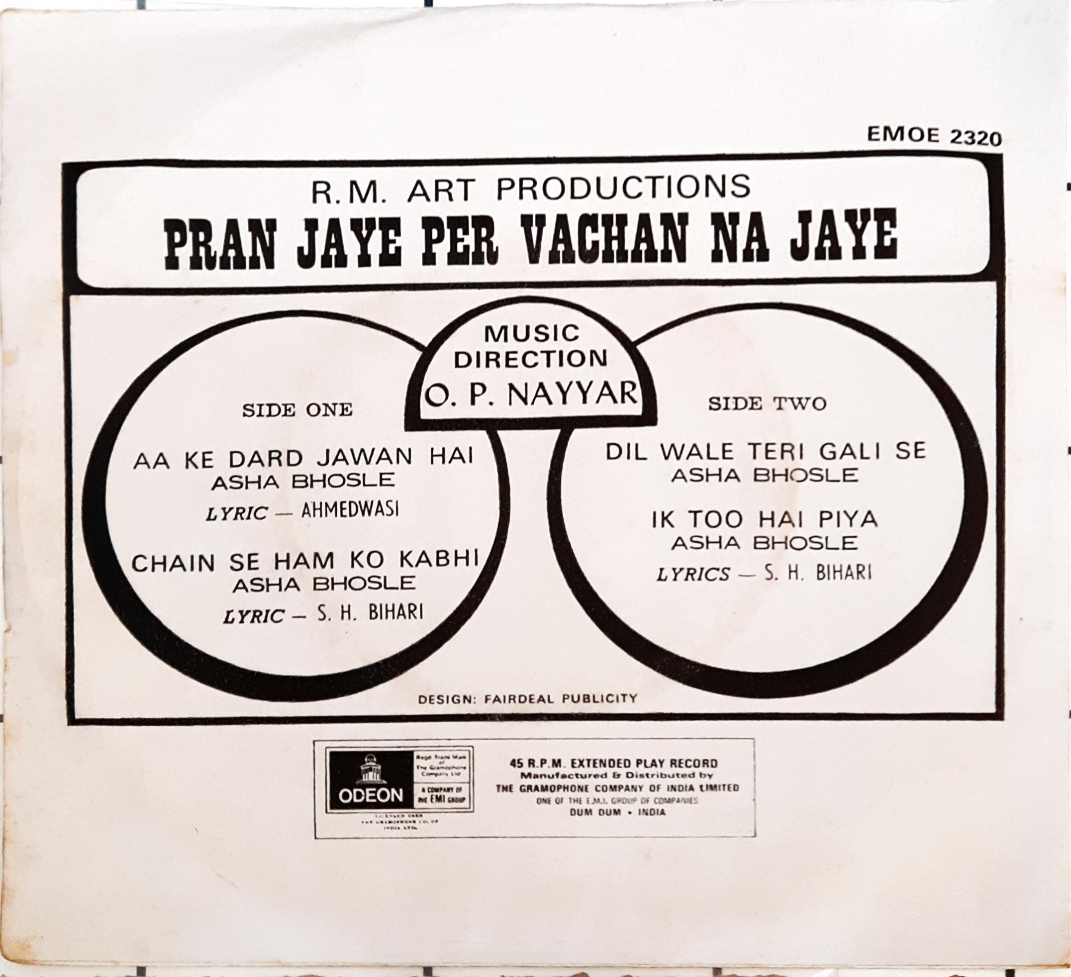 O. P. Nayyar - Pran Jaye Per Vachan Na Jaye (45-RPM)