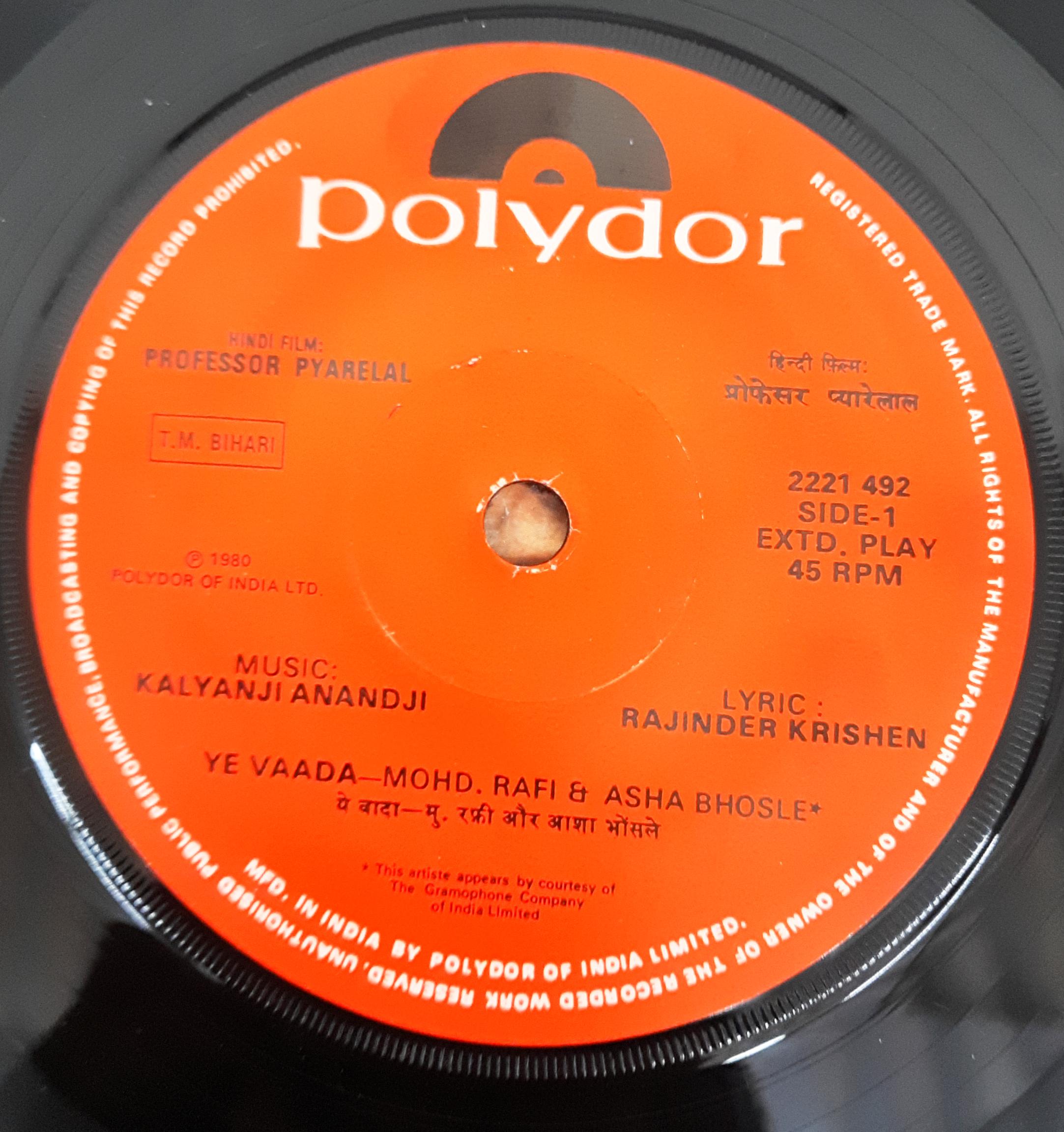 Kalyanji Aananji - Professor Pyarelal (45-RPM)