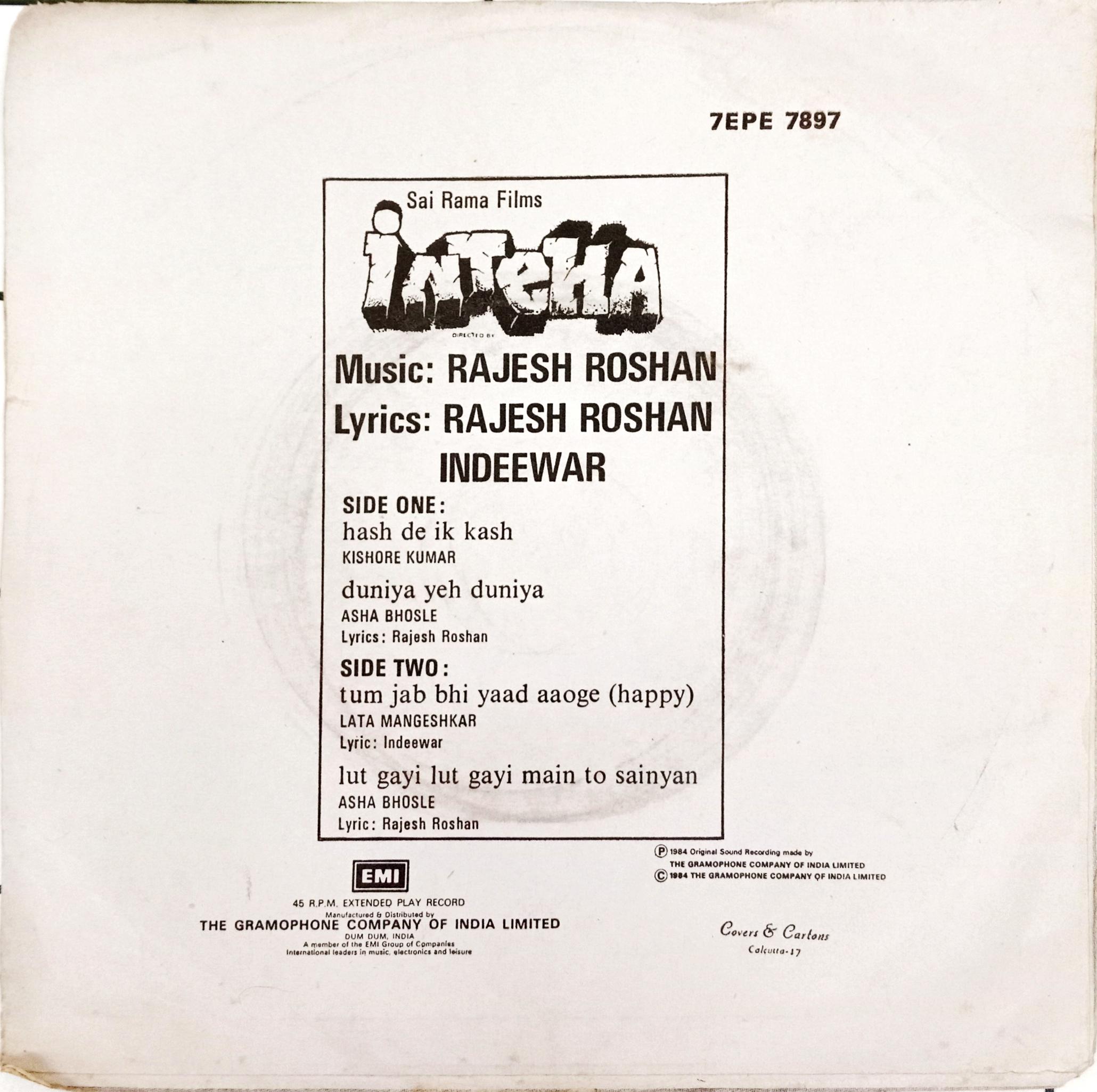 Rajesh Roshan  - Inteha (45-RPM)