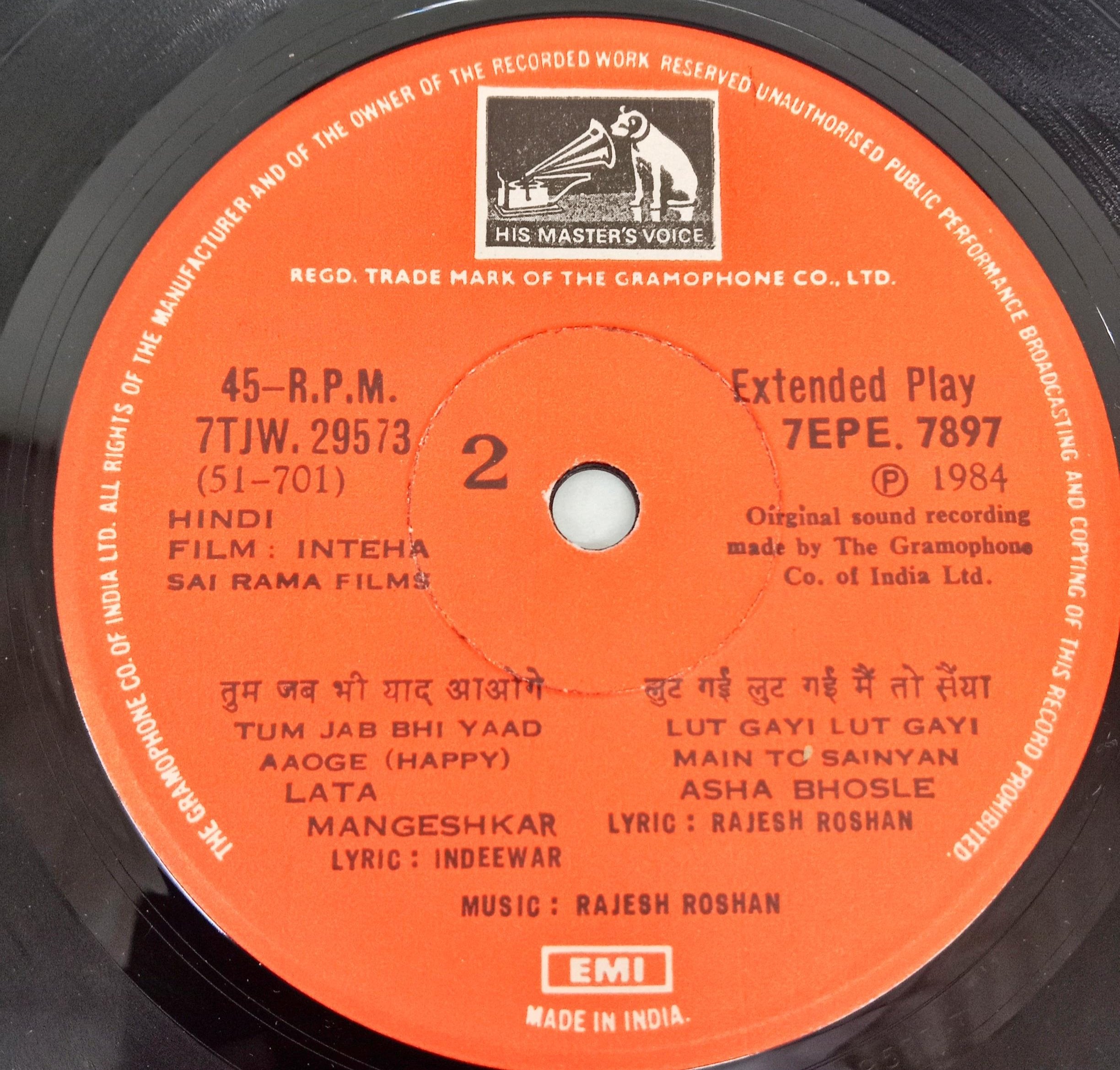 Rajesh Roshan  - Inteha (45-RPM)