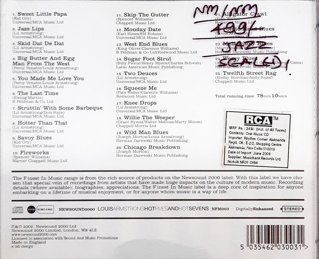 Louis Armstrong - Hot Fives And Hot Sevens (CD)