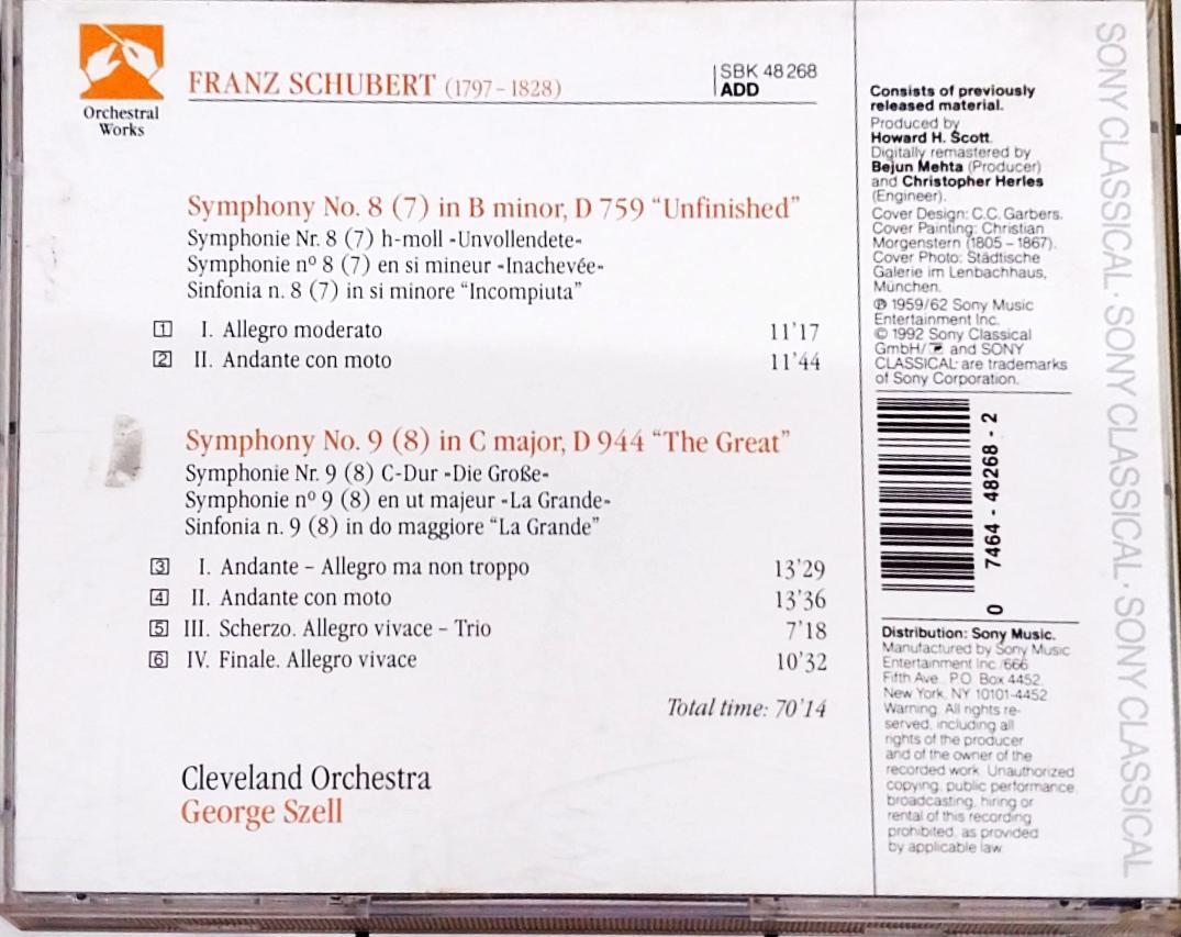 Schubert*, Szell*, The Cleveland Orchestra -  Symphonies No. 8 "Unfinished" & No. 9 "The Great" (CD)