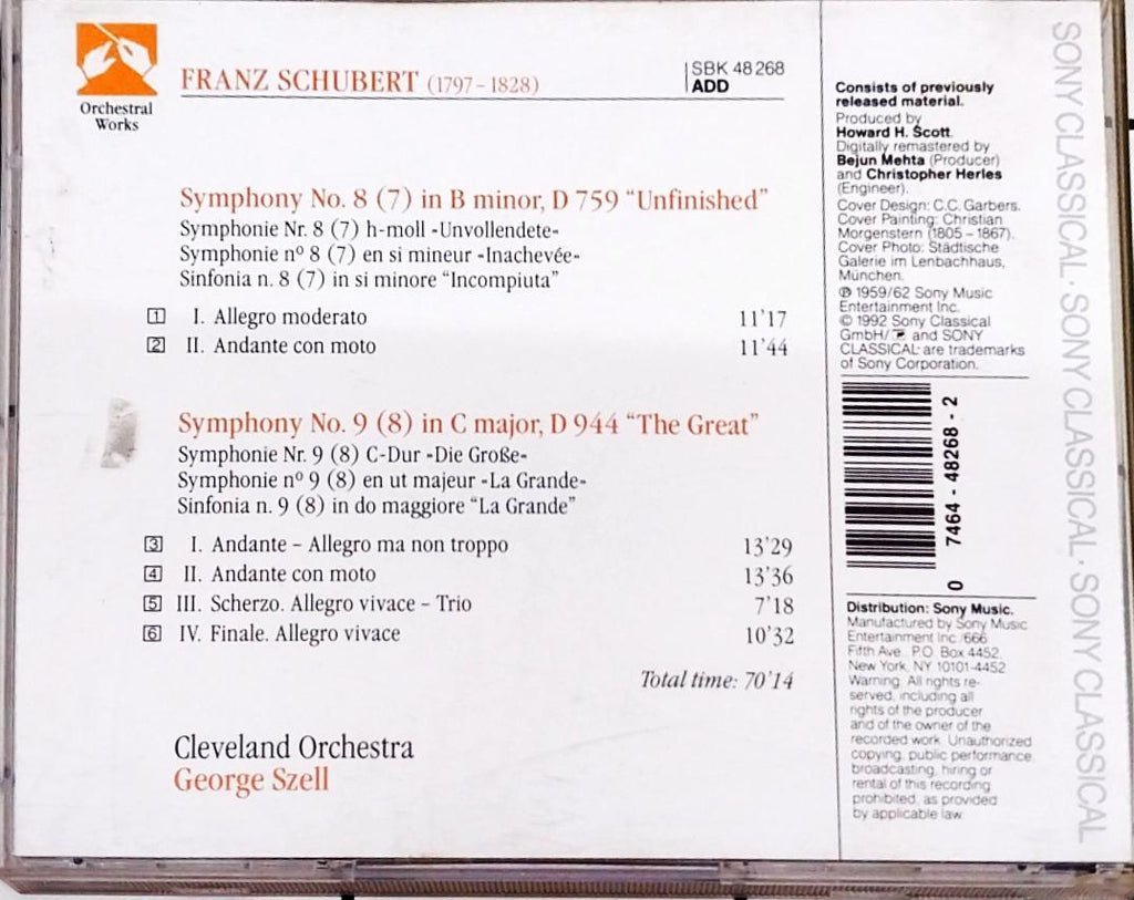 Schubert*, Szell*, The Cleveland Orchestra -  Symphonies No. 8 "Unfinished" & No. 9 "The Great" (CD)