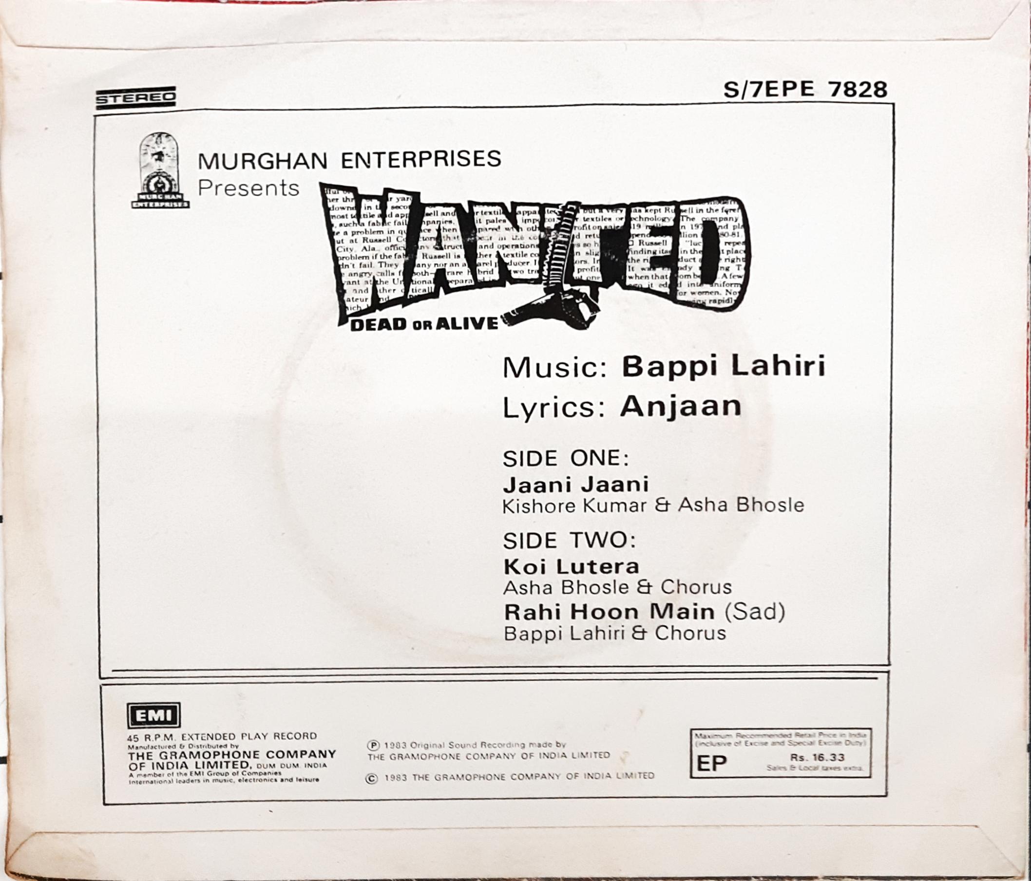 Bappi Lahiri, Anjaan - Wanted Dead Or Alive (45-RPM)