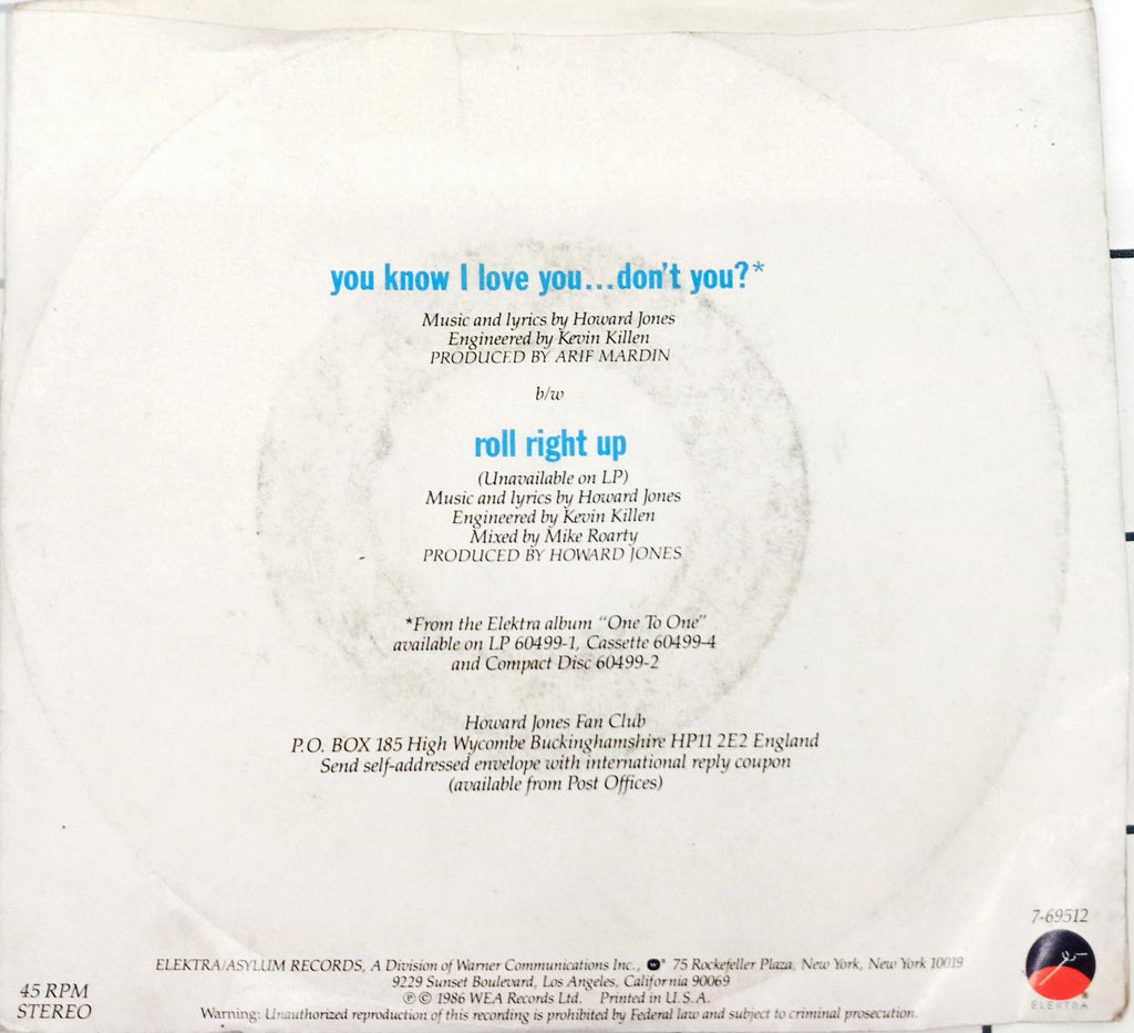 Howard Jones - You Know I Love You ... Don't You? (45-RPM)