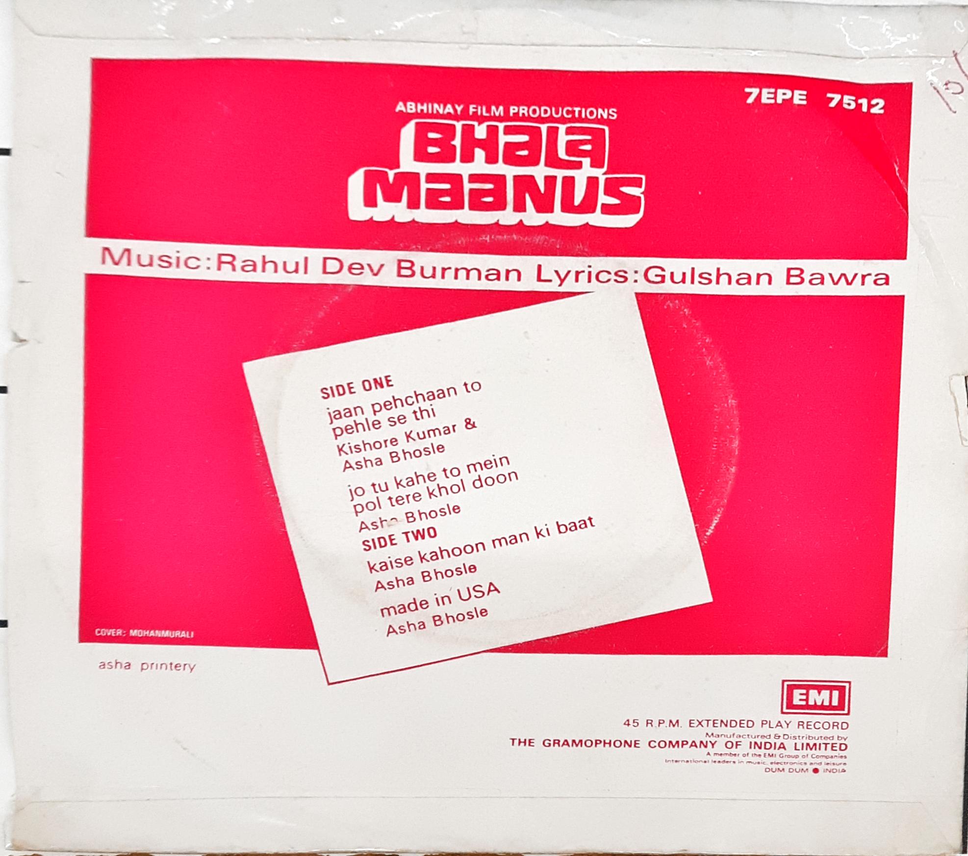 Rahul Dev Burman*, Gulshan Bawra  - Bhala Maanus (45-RPM)
