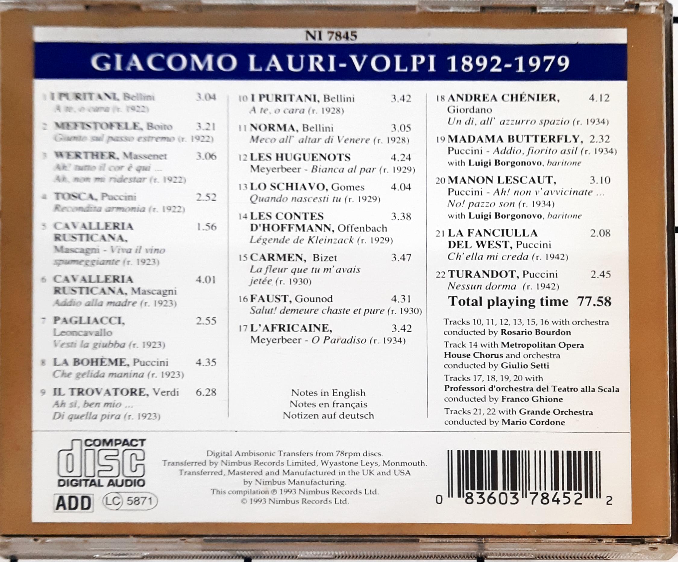 Giacomo Lauri-Volpi -  Prima Voce (CD)