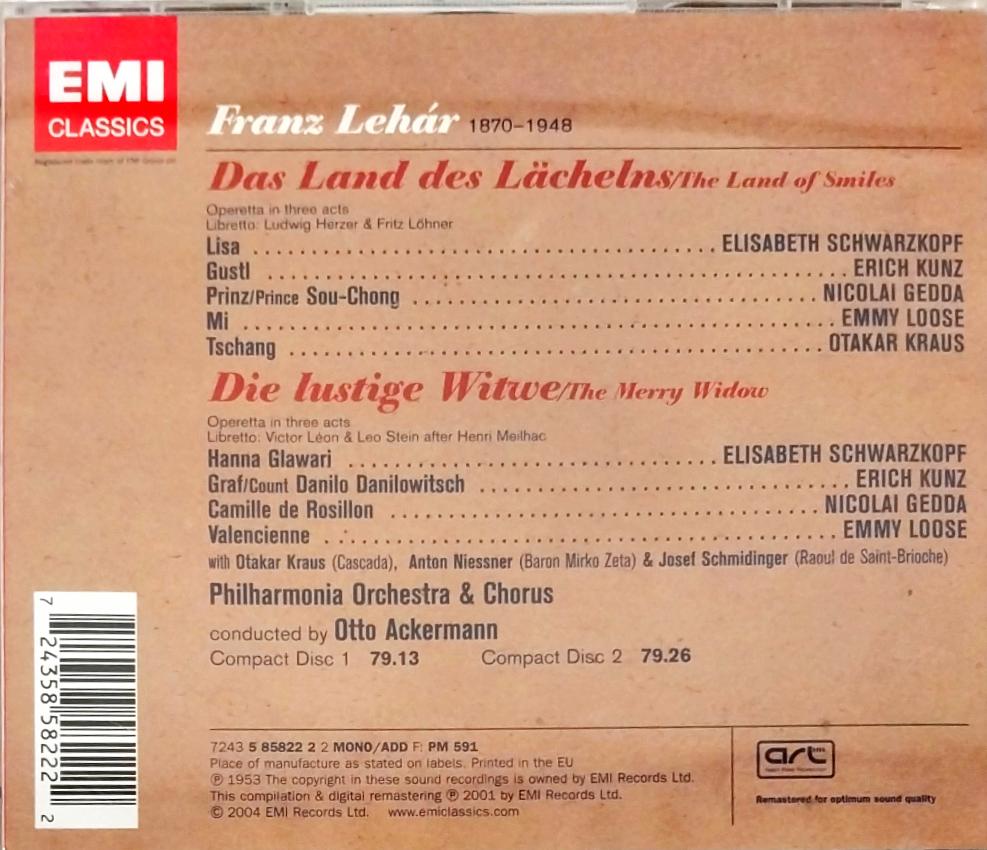 Franz Lehár, Elisabeth Schwarzkopf, Nicolai Gedda, Philharmonia Orchestra, Otto Ackermann, Erich Kunz, Emmy Loose - The Merry Widow (Die lustige Witwe) & The Land Of Smiles (Das Land Des Lächelns) (CD) (2)