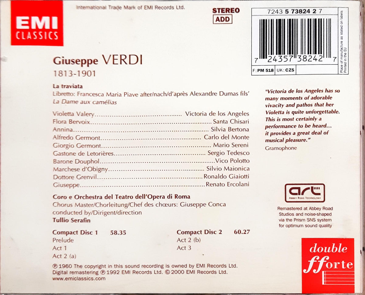 Verdi* - Victoria De Los Angeles, Carlo Del Monte, Mario Sereni, Coro* E Orchestra Del Teatro Dell'Opera Di Roma, Tullio Serafin -  La Traviata (CD)