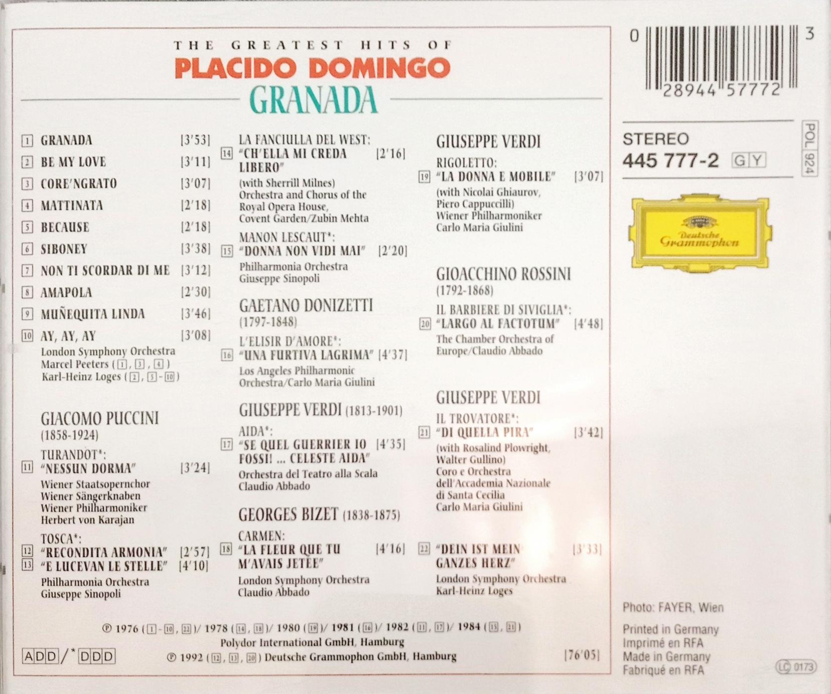 Placido Domingo – Granada - The Greatest Hits Of Placido Domingo (CD)