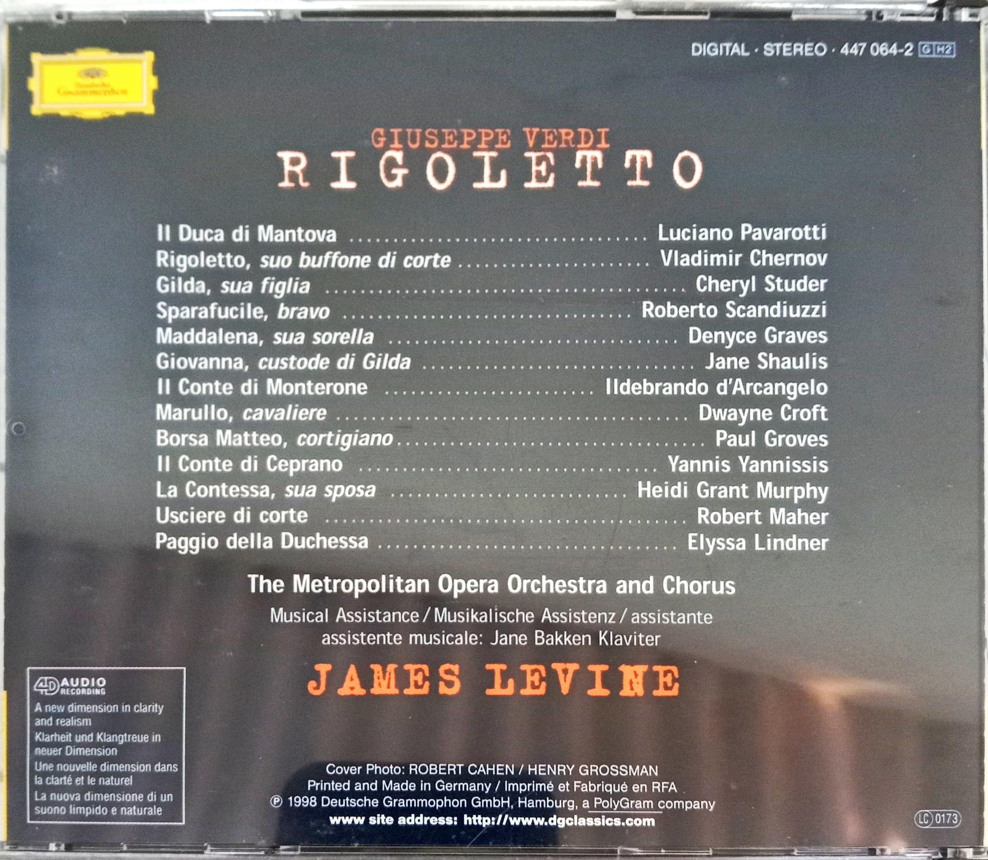 Verdi* - Vladimir Chernov, Cheryl Studer, Luciano Pavarotti, Roberto Scandiuzzi, The Metropolitan Opera Orchestra* & Chorus*, James Levine (2) -  Rigoletto (CD)