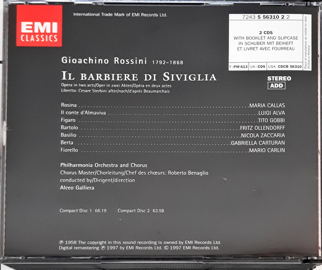 Rossini* - Maria Callas, Luigi Alva, Tito Gobbi, Philharmonia Orchestra And Chorus*, Alceo Galliera - Il Barbiere Di Siviglia (CD)