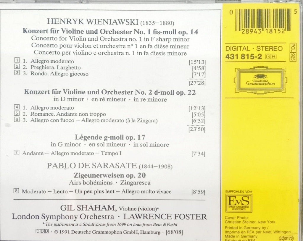 Wieniawski*, Sarasate* - Gil Shaham, London Symphony Orchestra, Lawrence Foster - Violin Concertos Nos. 1 & 2, Zigeunerweisen (CD)