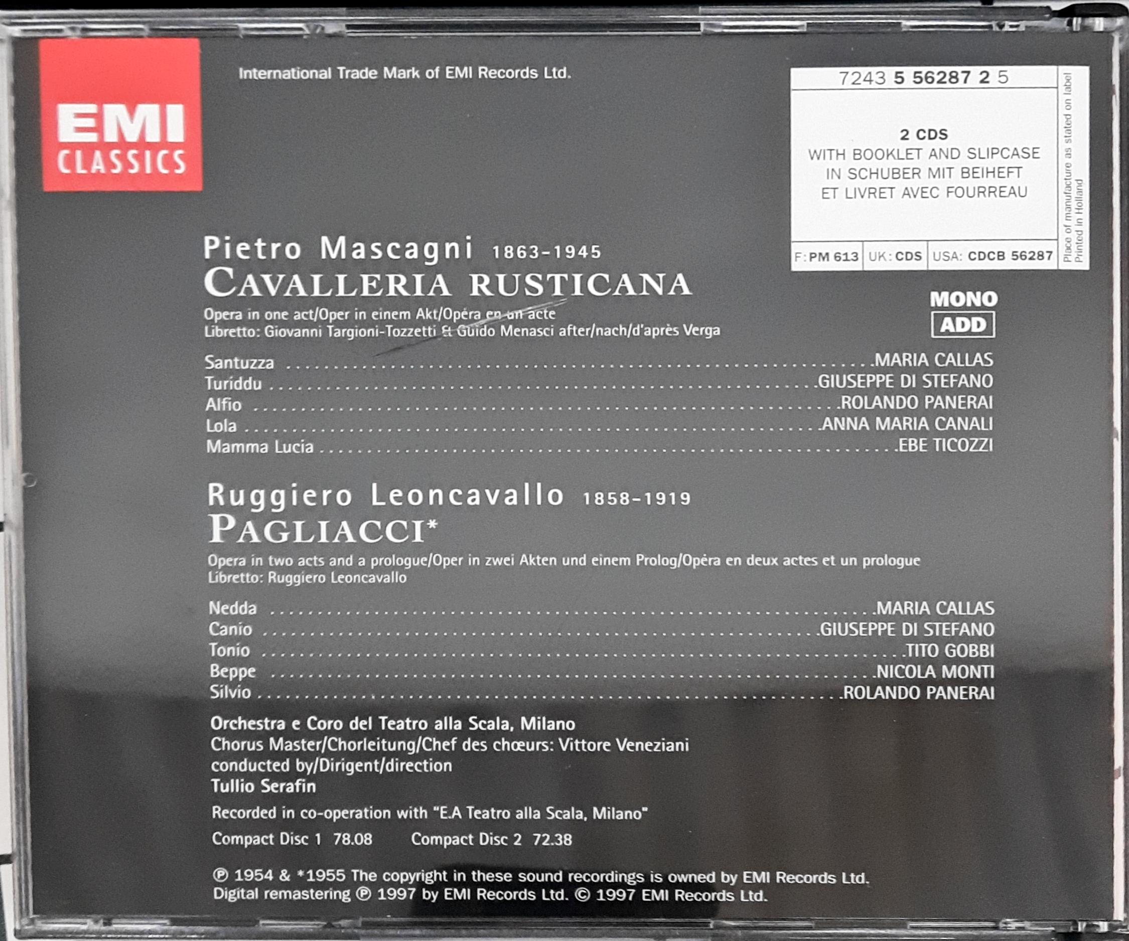 Pietro Mascagni, Ruggiero Leoncavallo -  Cavalleria Rusticana / Pagliacci (CD)