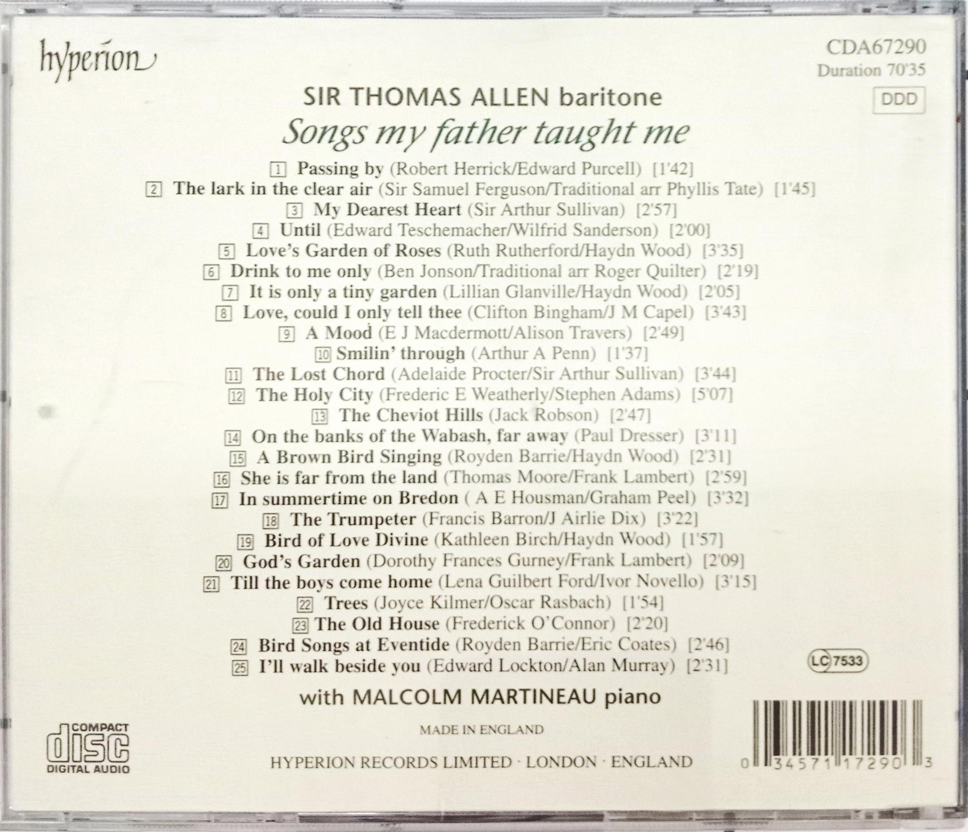 Sir Thomas Allen* - Malcolm Martineau -  Songs My Father Taught Me (CD)