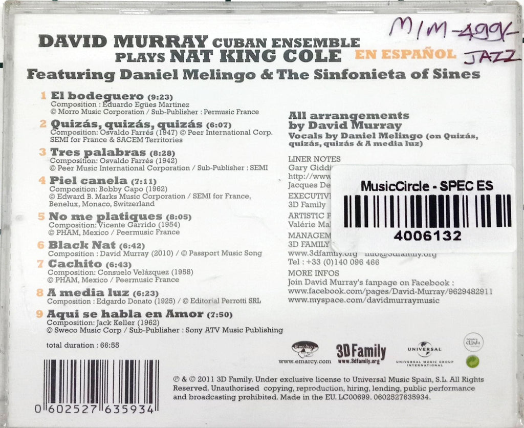 David Murray Cuban Ensemble - David Murray Cuban Ensemble Plays Nat King Cole En Español (CD)