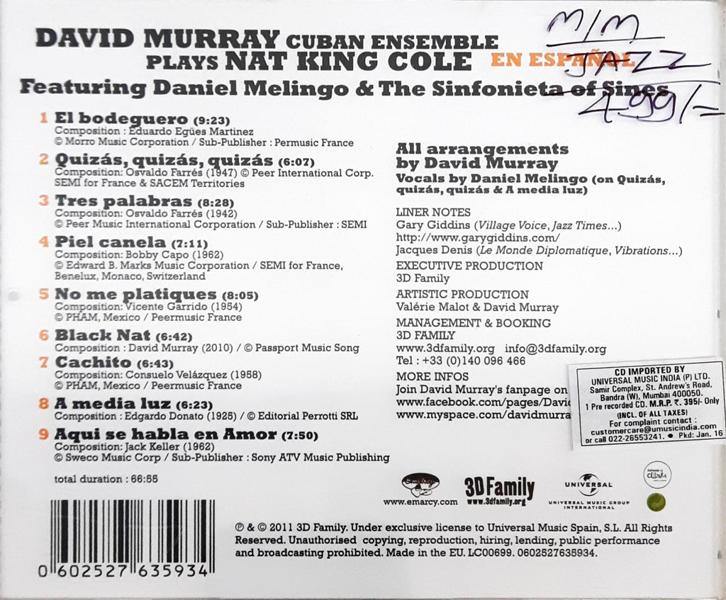David Murray Cuban Ensemble - David Murray Cuban Ensemble Plays Nat King Cole En Español (CD)