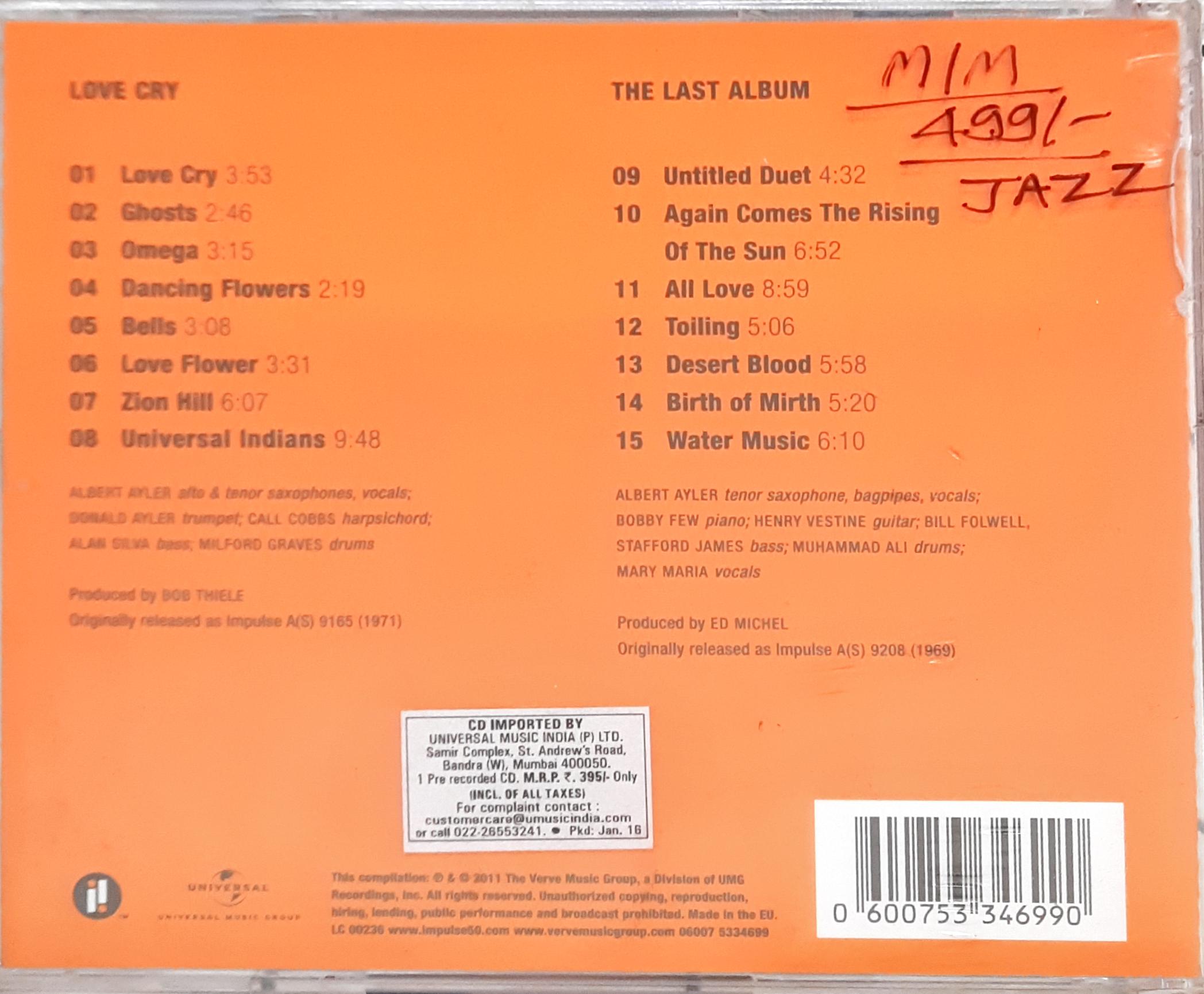 Albert Ayler -  Love Cry / The Last Album (CD)