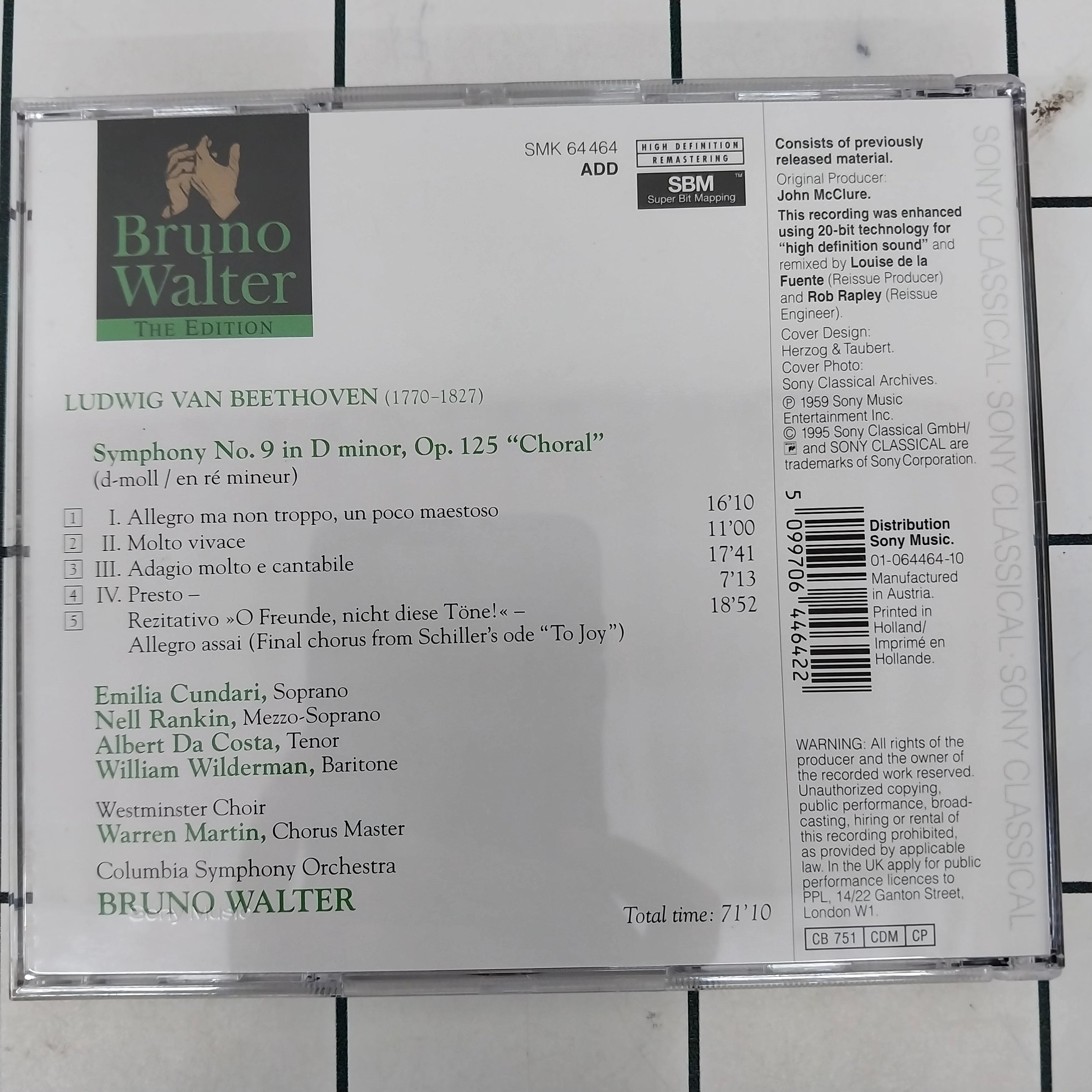Bruno Walter, Ludwig van Beethoven, Columbia Symphony Orchestra - Symphony No. 9 "Choral" (CD)