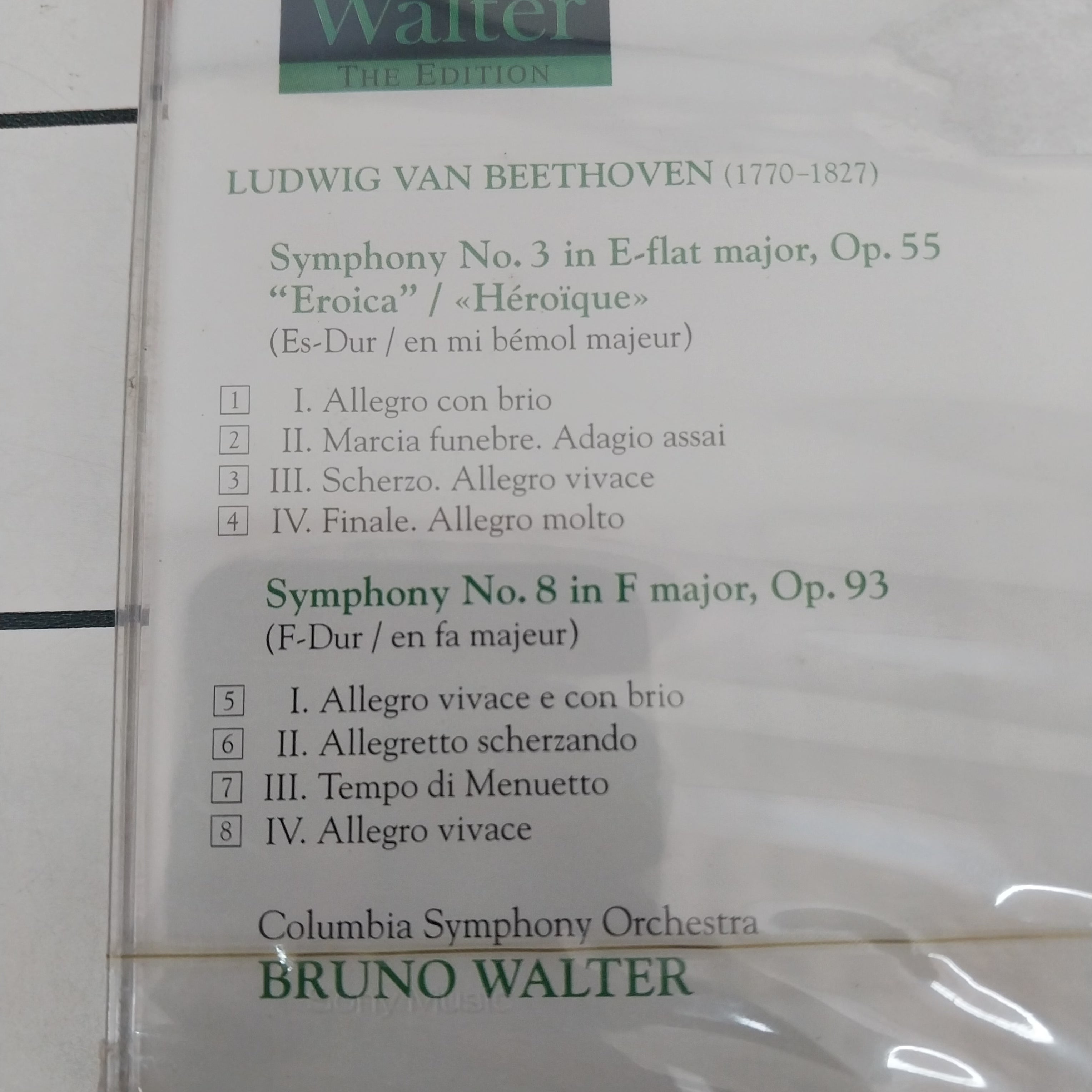 Bruno Walter, Ludwig Van Beethoven, Columbia Symphony Orchestra - Symphony No.3 In E-Flat Major,Op.55 "Eroica"  & No.8 In F Major,Op.93 (CD)