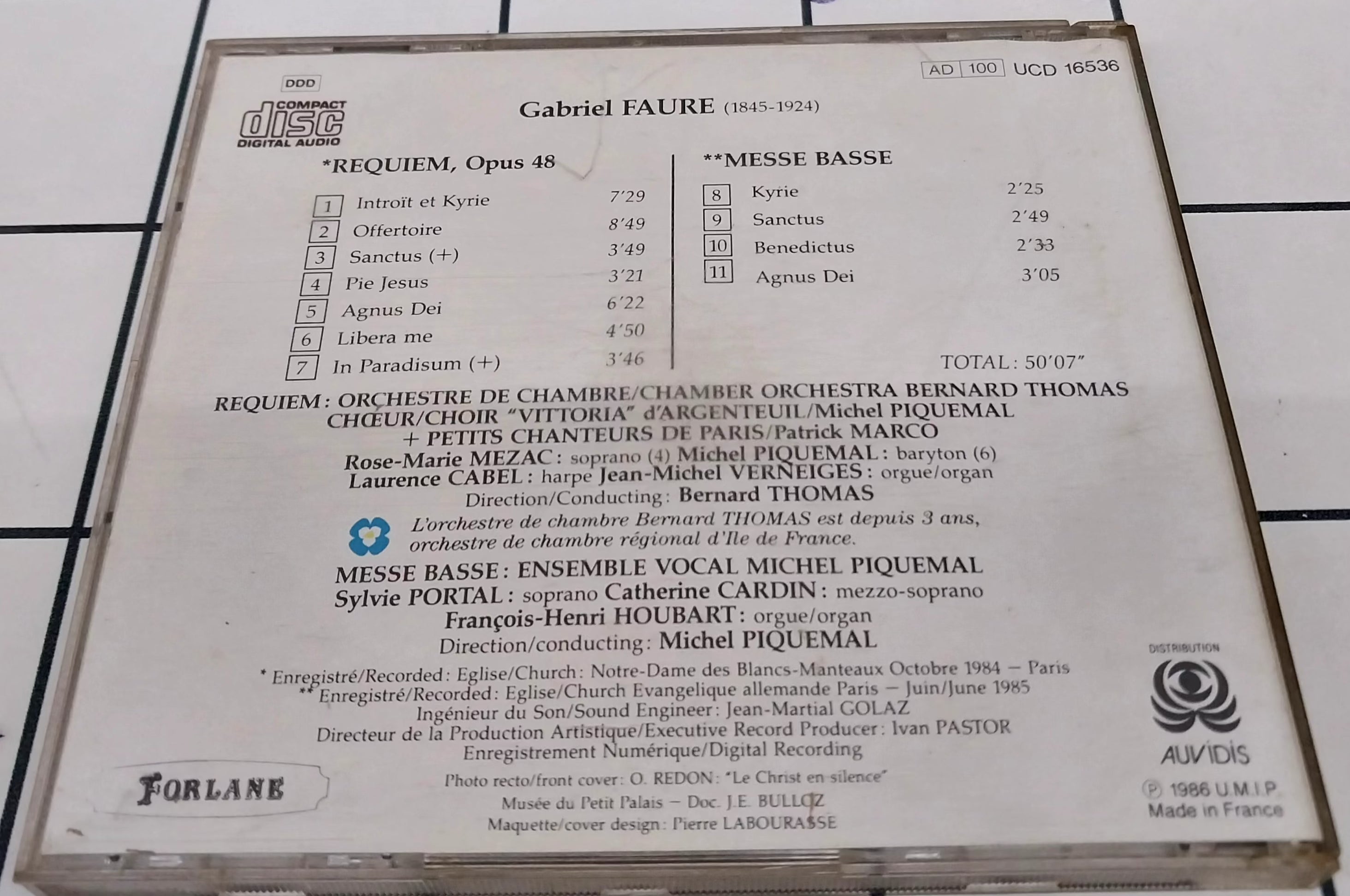 Gabriel Fauré - Orchestre de Chambre Bernard Thomas, Ensemble Vocal Michel Piquemal, La Chorale Des Petits Chanteurs De Paris - Requiem Opus 48 / Messe Basse (CD)