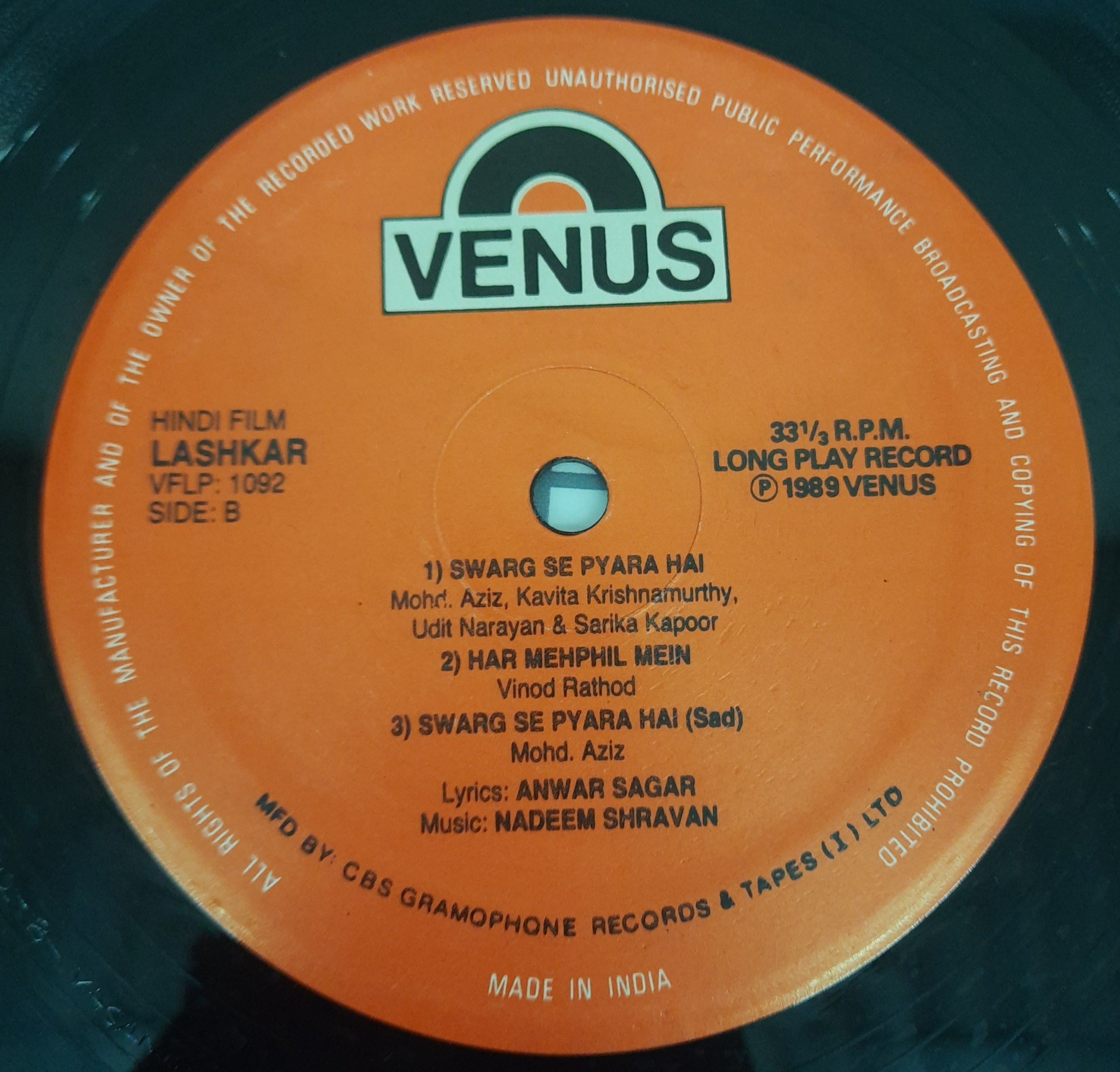 Nadeem Shravan, Anwar Sagar - Lashkar Vinyl