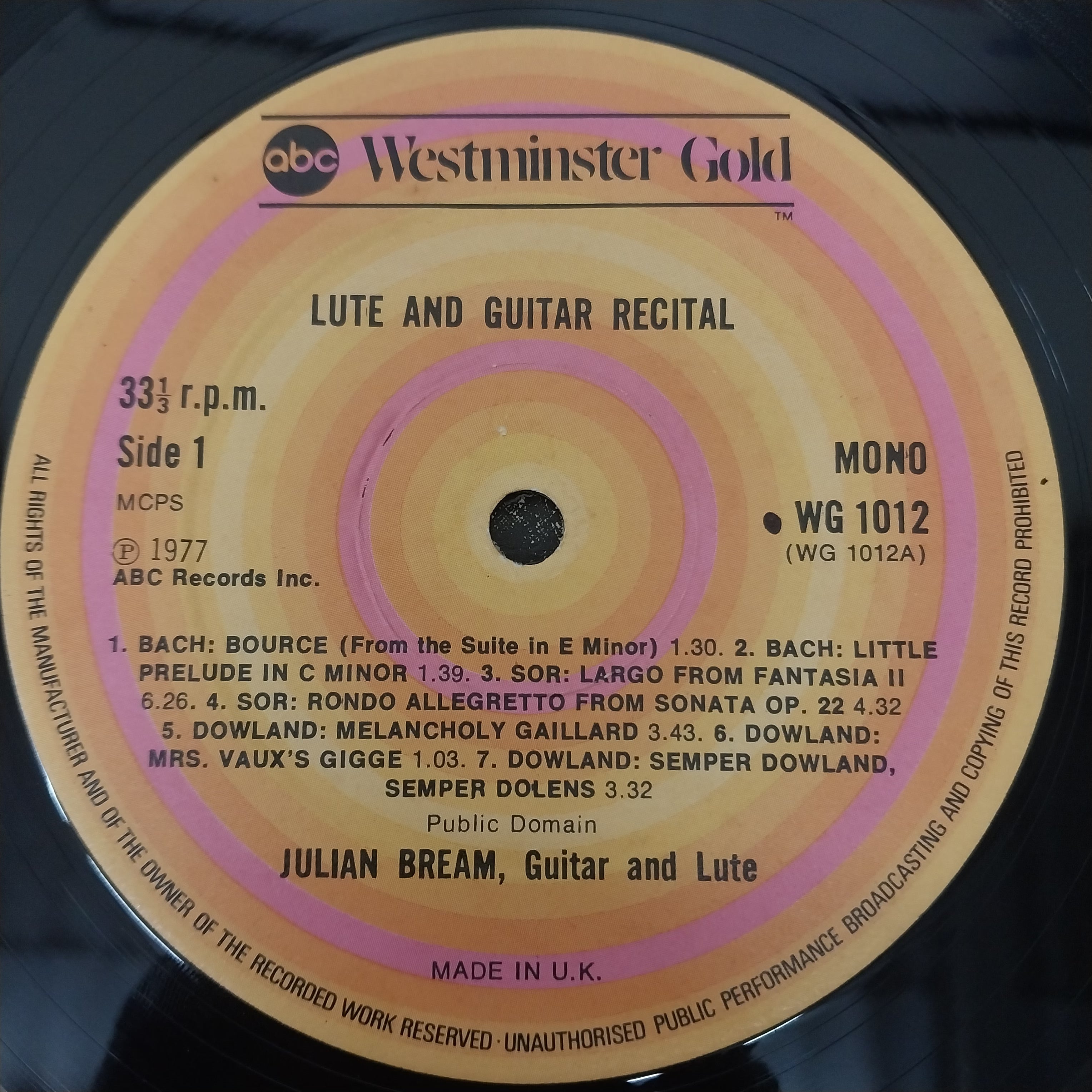 Julian Bream - Lute and Guitar Recital (Vinyl)