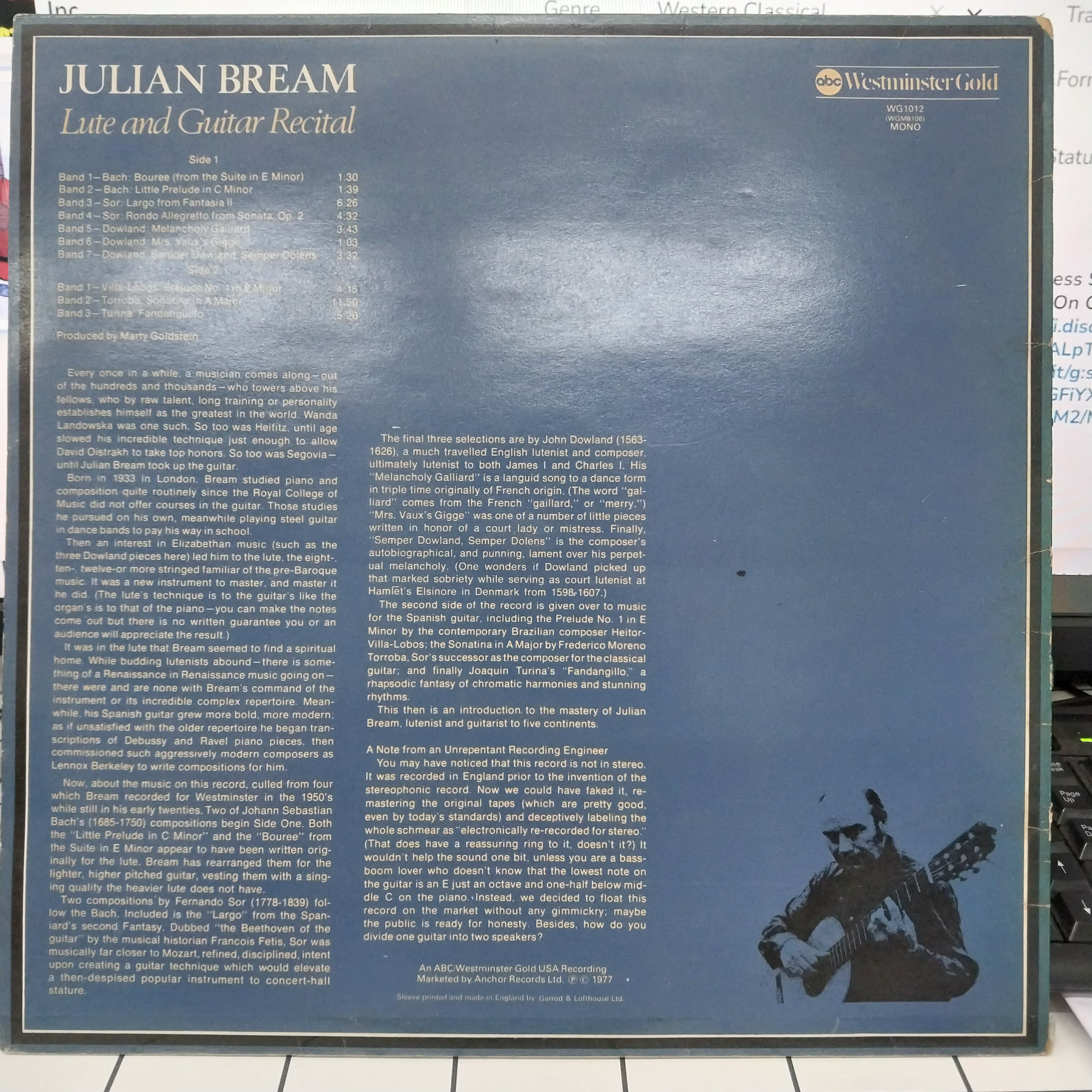 Julian Bream - Lute and Guitar Recital (Vinyl)