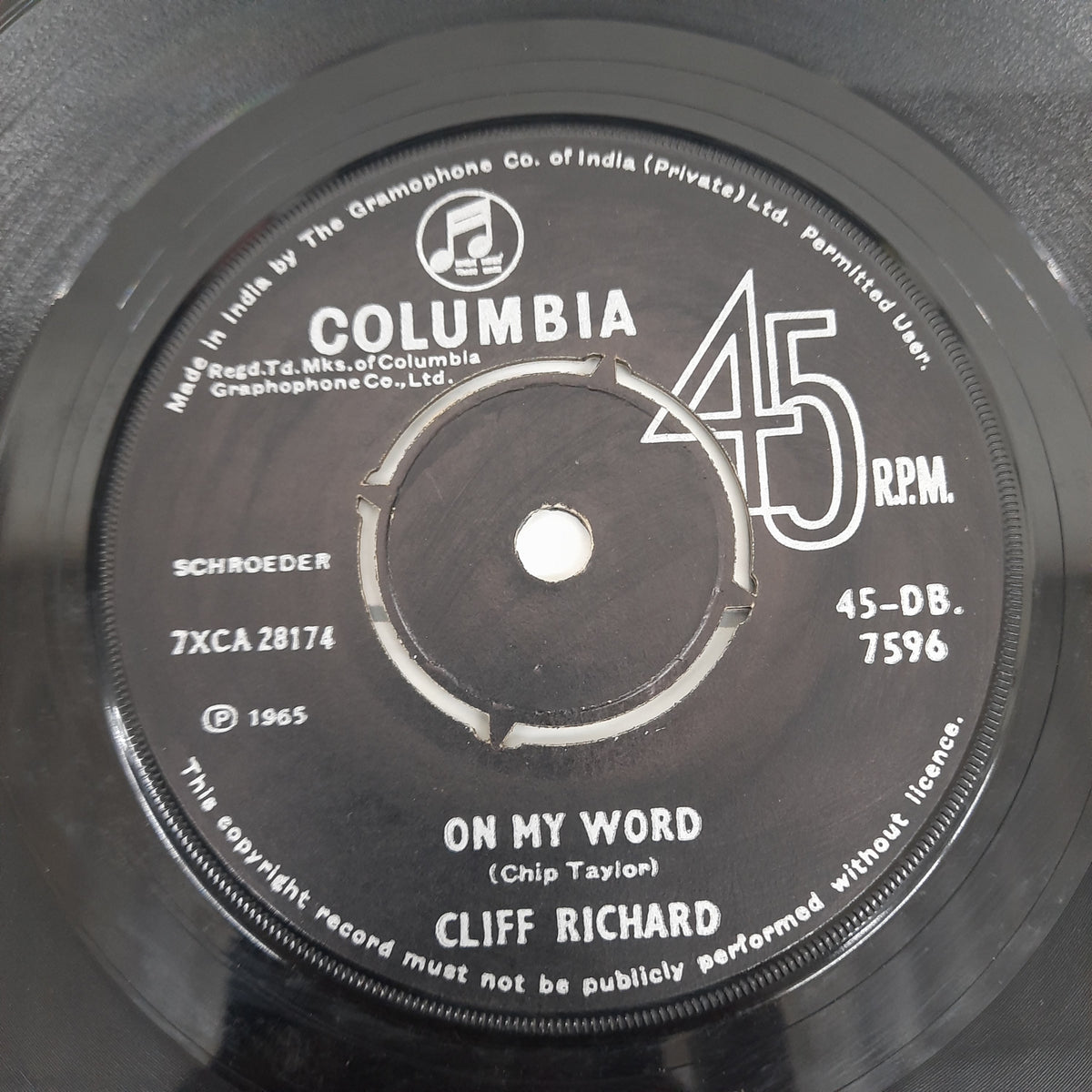 Cliff Richard & The Shadows - On My Word / Just A Little Bit Too Late (45-RPM)