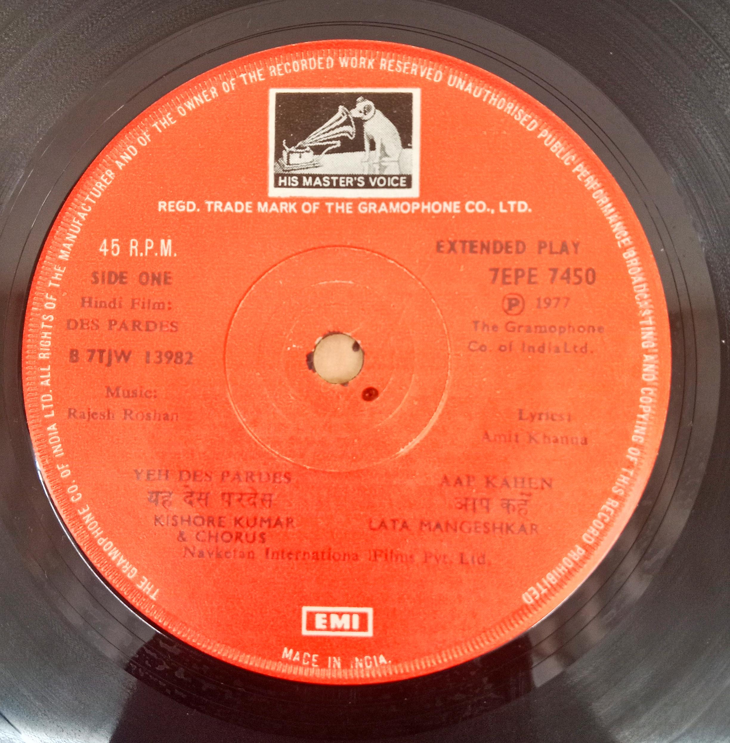 Rajesh Roshan -  Des Pardes (45-RPM)