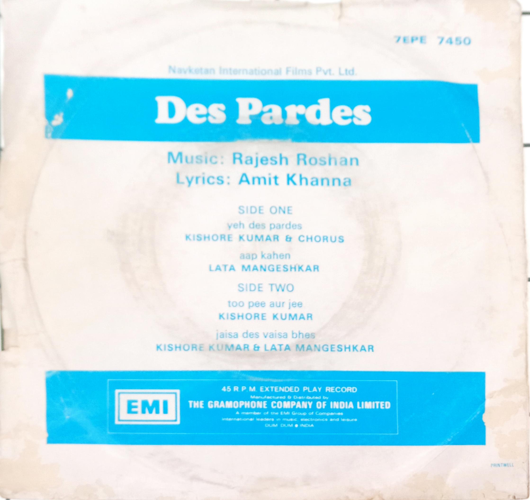 Rajesh Roshan -  Des Pardes (45-RPM)