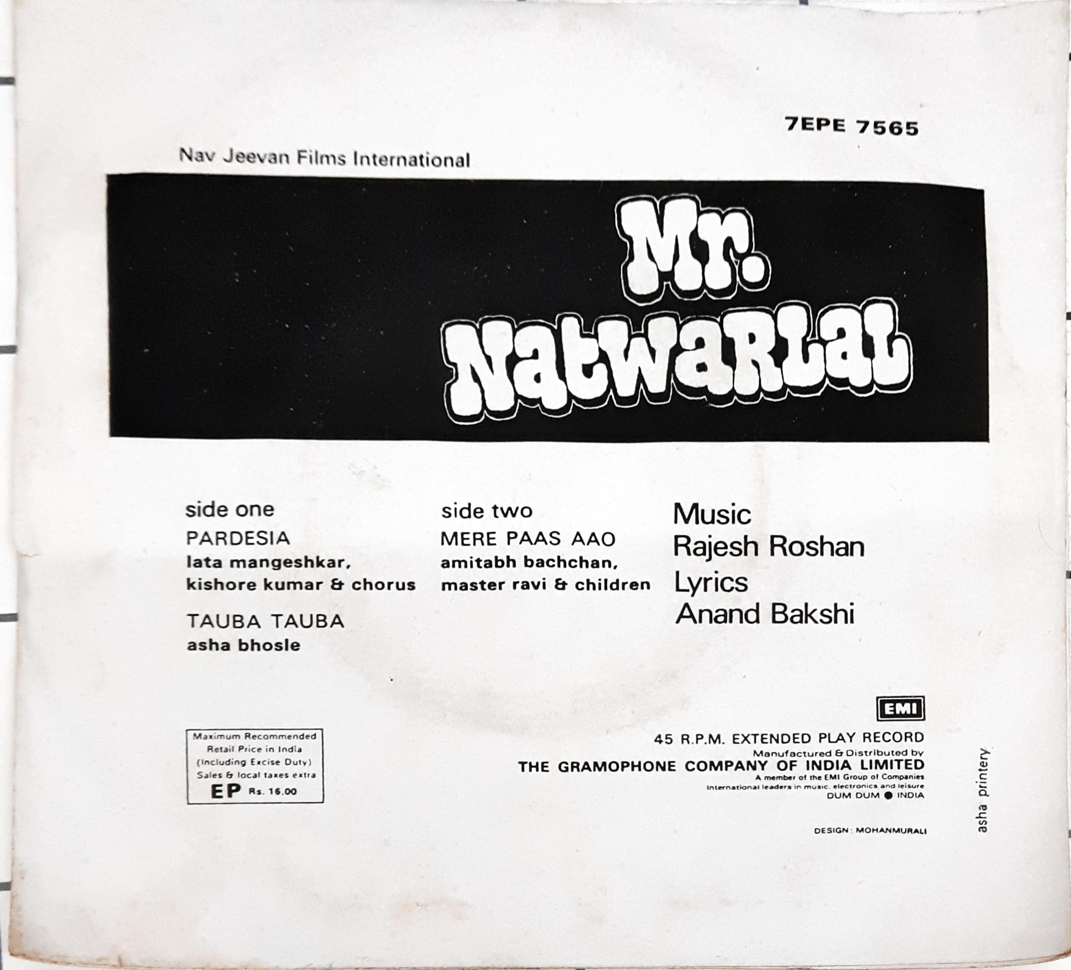 Rajesh Roshan, Anand Bakshi -  Mr. Natwarlal (45-RPM)
