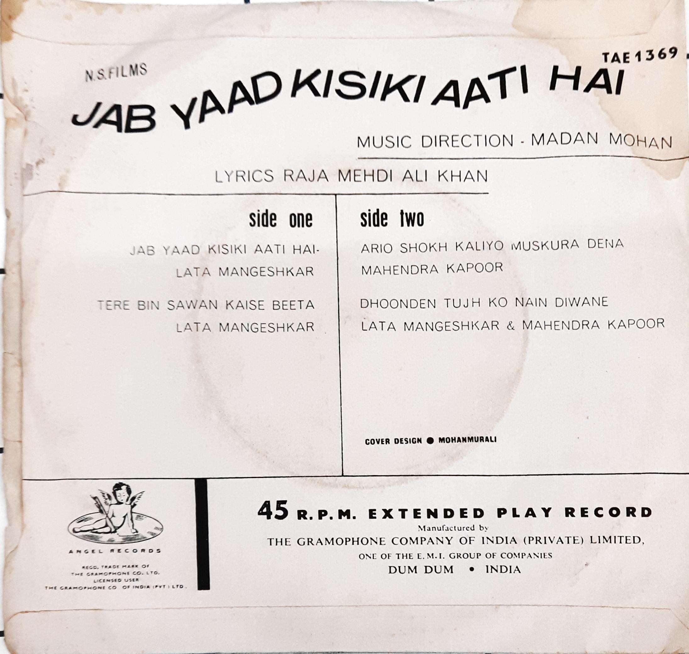 Madan Mohan, Raja Mehdi Ali Khan -  Jab Yaad Kisiki Aati Hai (45-RPM)